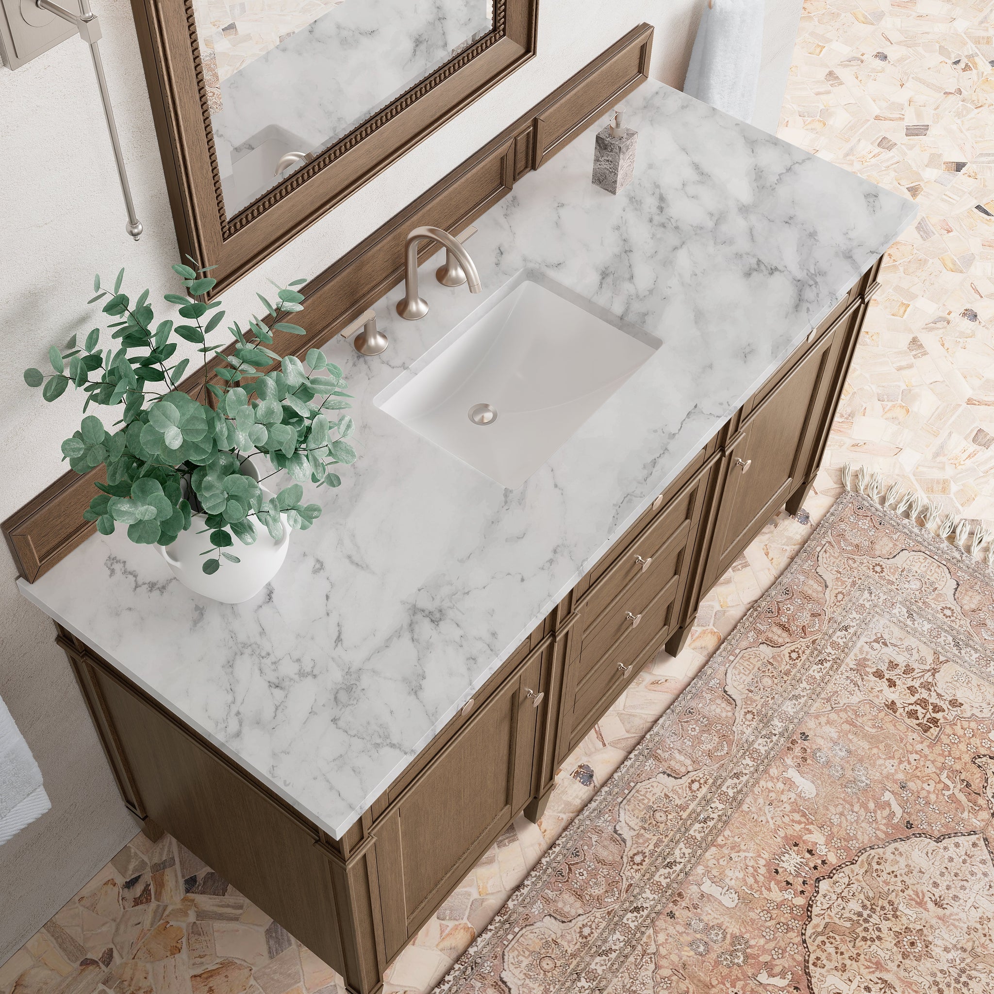 James Martin Brittany 60" Single Bathroom Vanity, Saddle Brown with Carrara White countertop