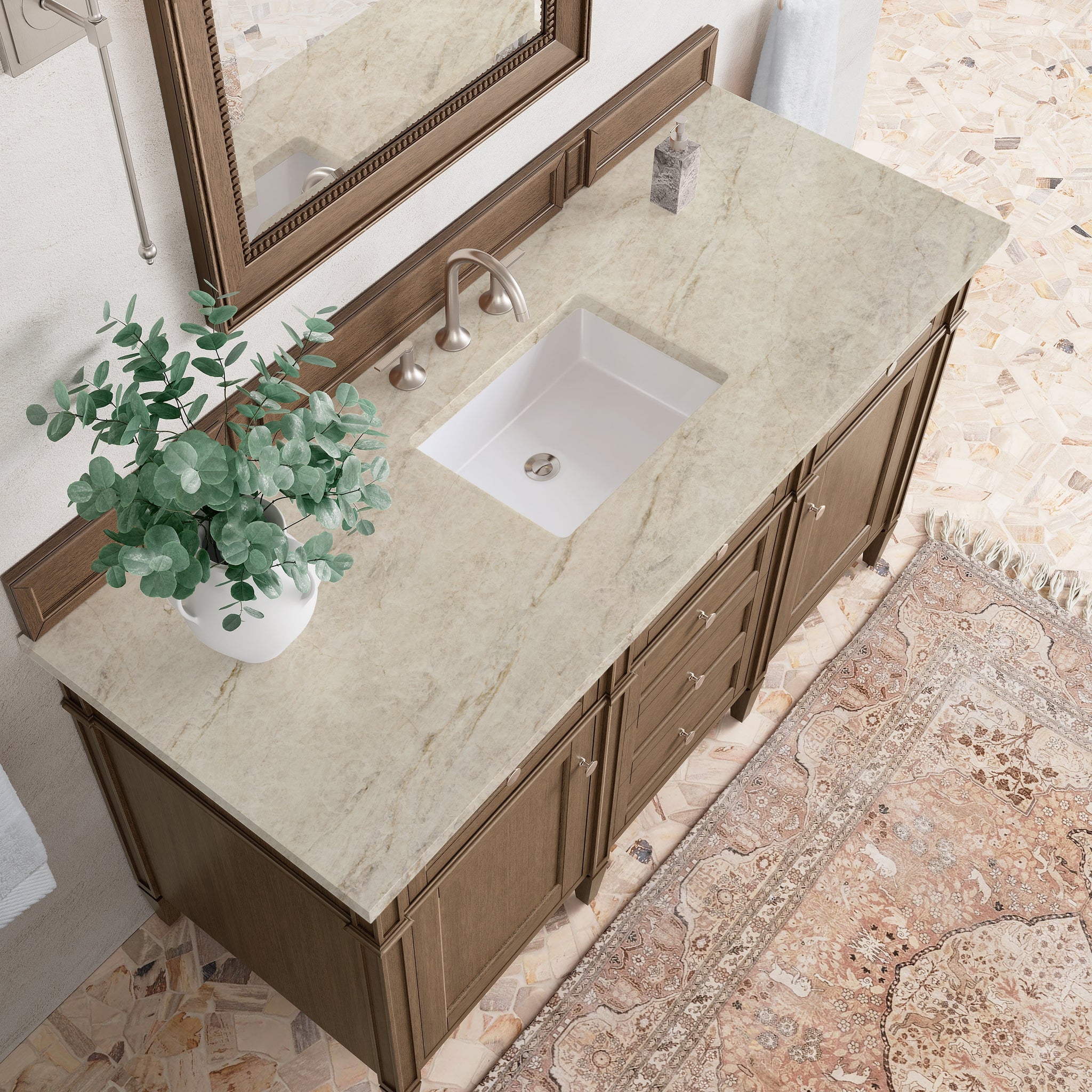 James Martin Brittany 60" Single Bathroom Vanity, Saddle Brown with Tajnar countertop