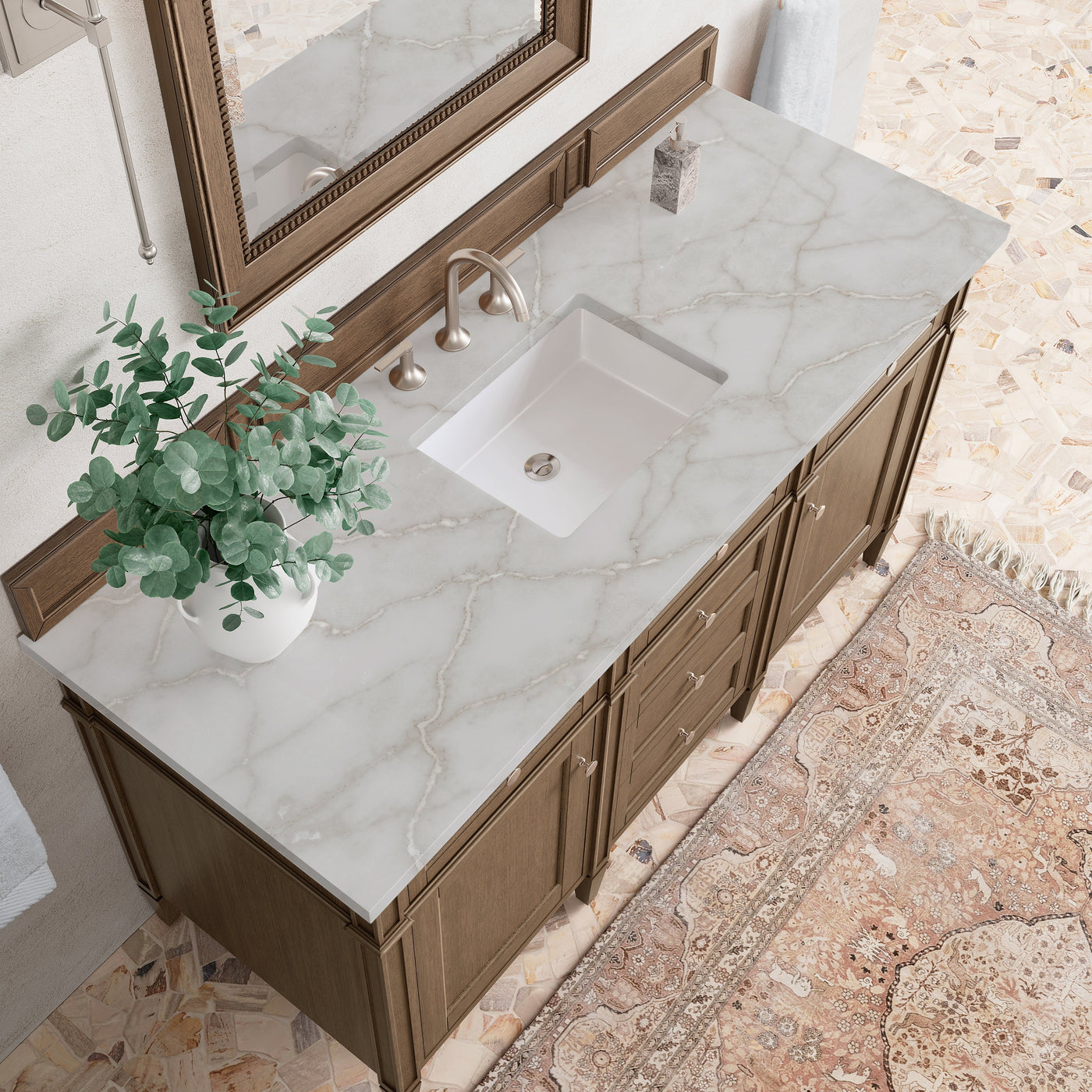 James Martin Brittany 60" Single Bathroom Vanity, Saddle Brown with Victorian Silver countertop