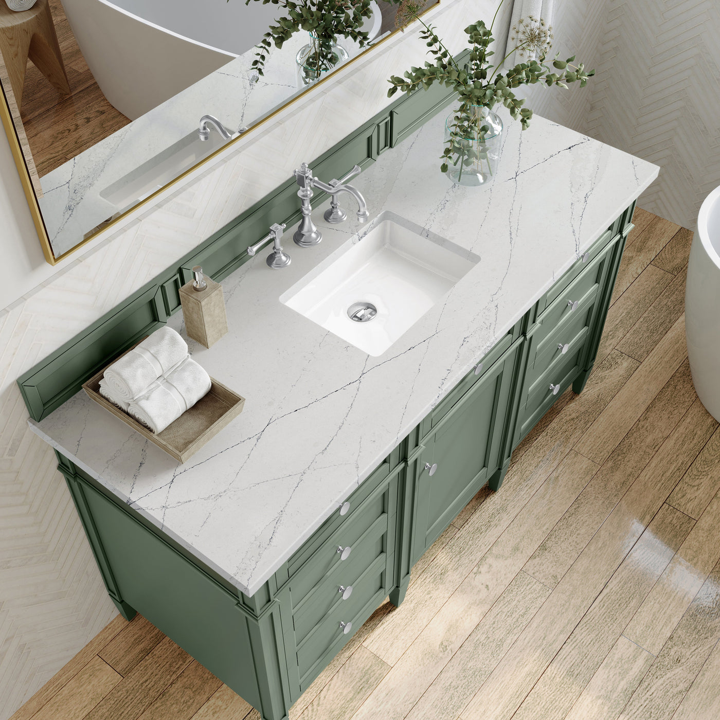 James Martin Brittany 60" Single Bathroom Vanity, Smokey Celadon with Ethereal Noctis countertop