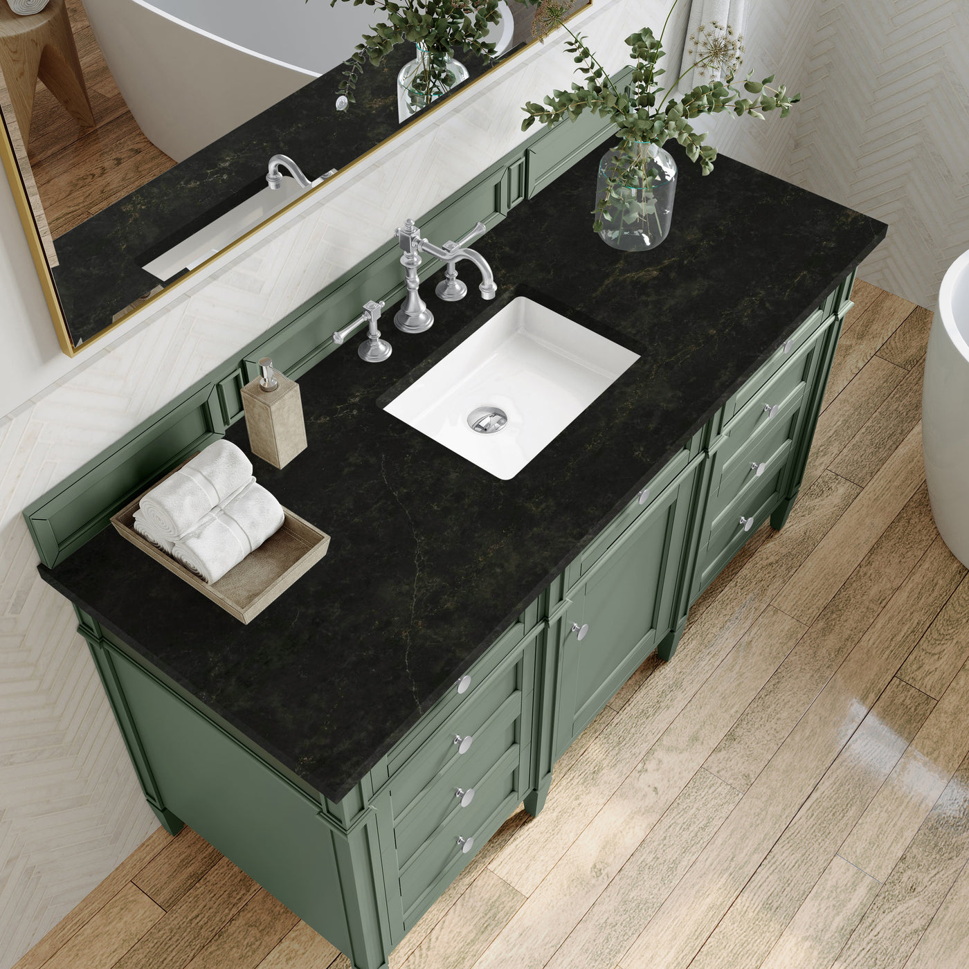 James Martin Brittany 60" Single Bathroom Vanity, Smokey Celadon with Phantome countertop