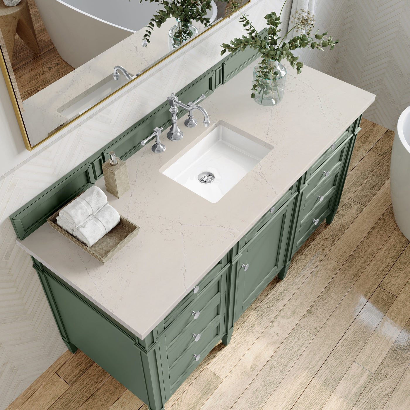 James Martin Brittany 60" Single Bathroom Vanity, Smokey Celadon with Siberian countertop