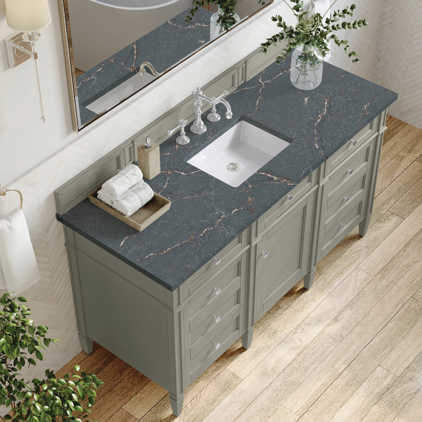 James Martin Brittany 60" Single Bathroom Vanity, Urban Gray with Parisien Bleu countertop