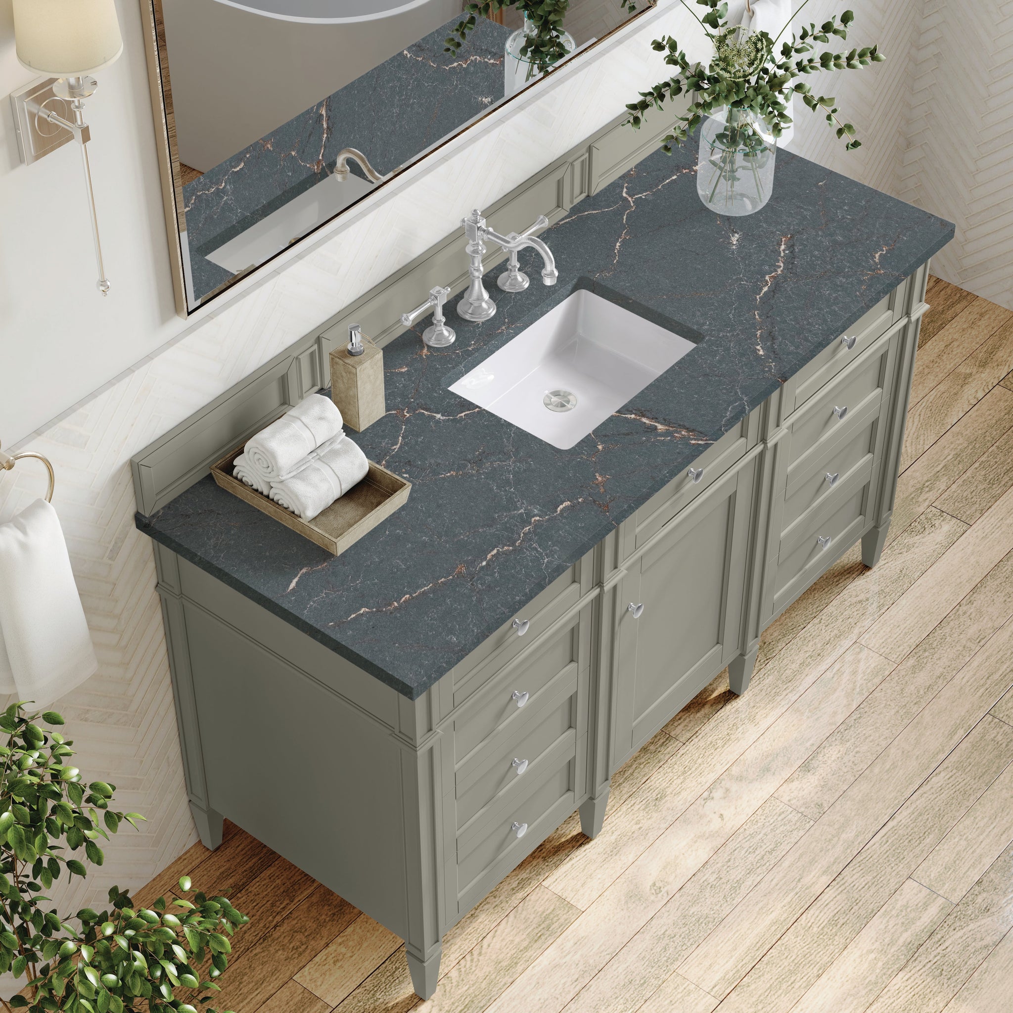 James Martin Brittany 60" Single Bathroom Vanity, Urban Gray with Parisien Bleu countertop