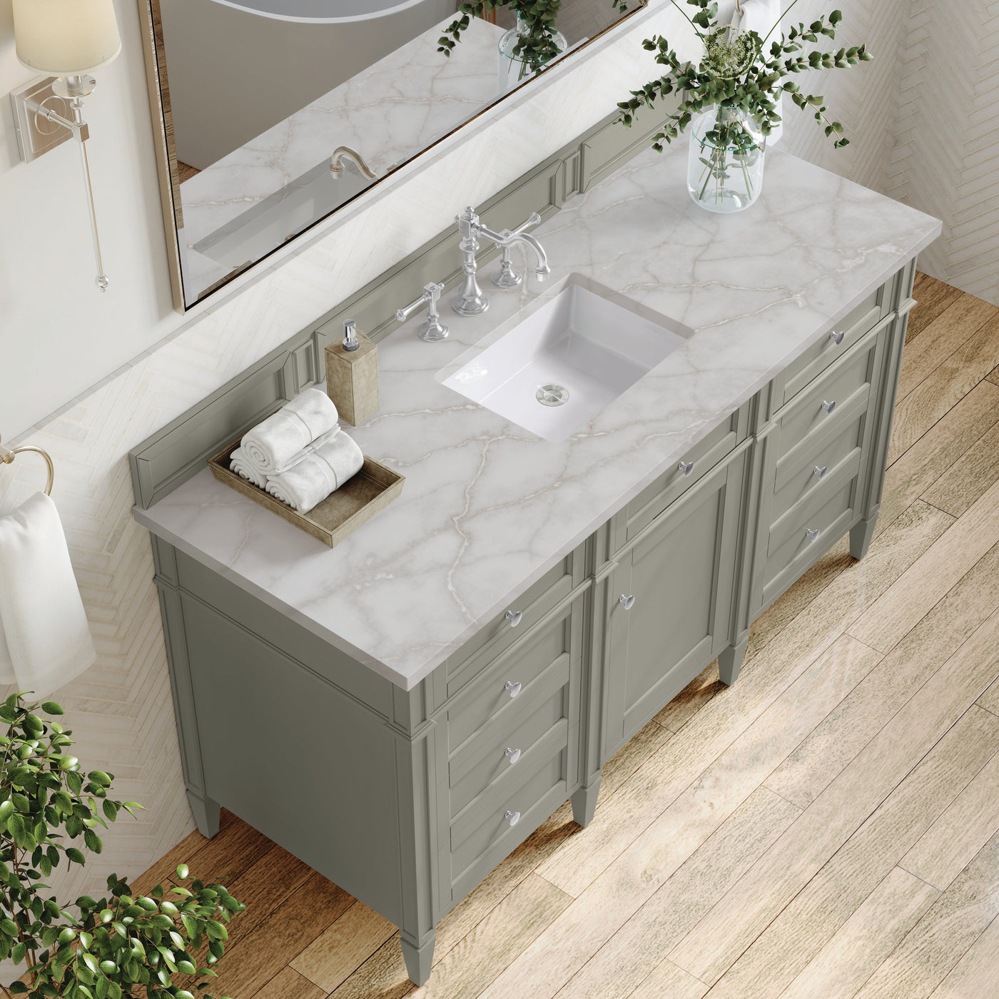 James Martin Brittany 60" Single Bathroom Vanity, Urban Gray with Victorian Silver countertop