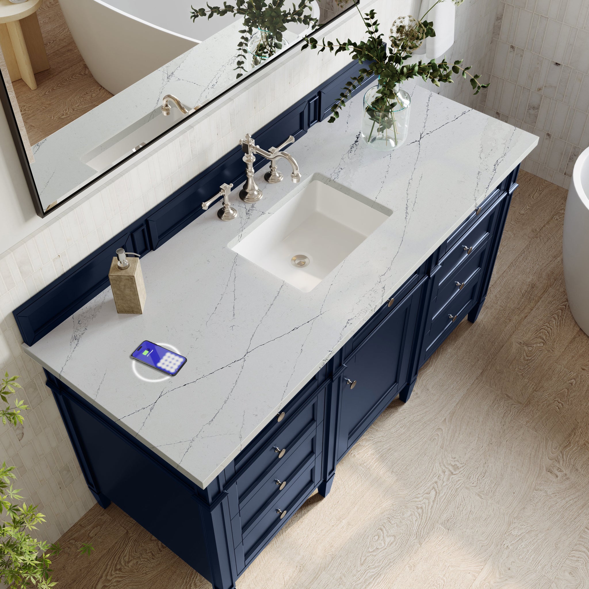 James Martin Brittany 60" Single Bathroom Vanity, Victory Blue with Ethereal Noctis (FreePower) countertop