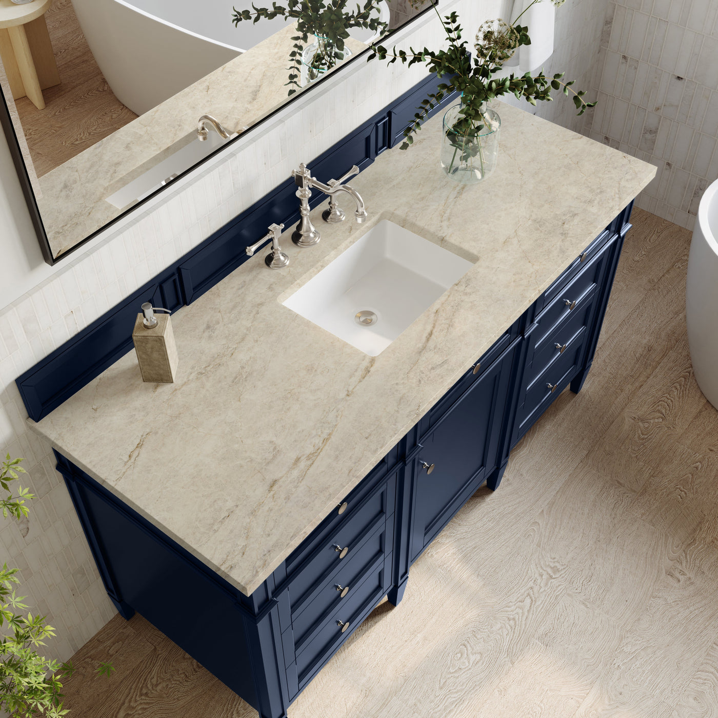 James Martin Brittany 60" Single Bathroom Vanity, Victory Blue with Tajnar countertop