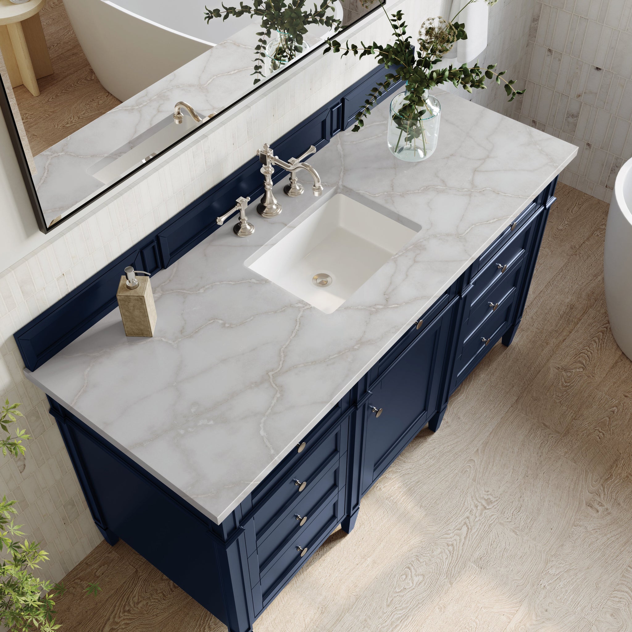 James Martin Brittany 60" Single Bathroom Vanity, Victory Blue with Victorian Silver countertop