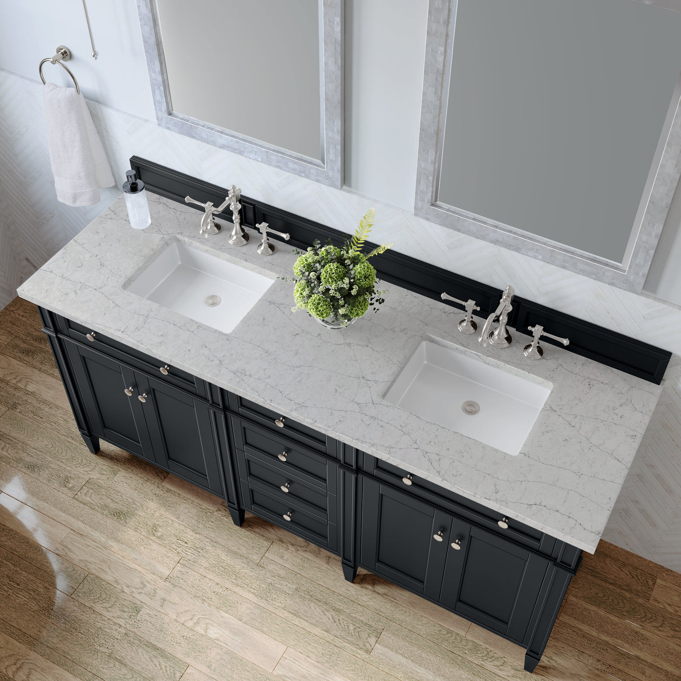 James Martin Brittany 72" Double Bathroom Vanity, Black Onyx with Eternal Jasmine Pearl countertop