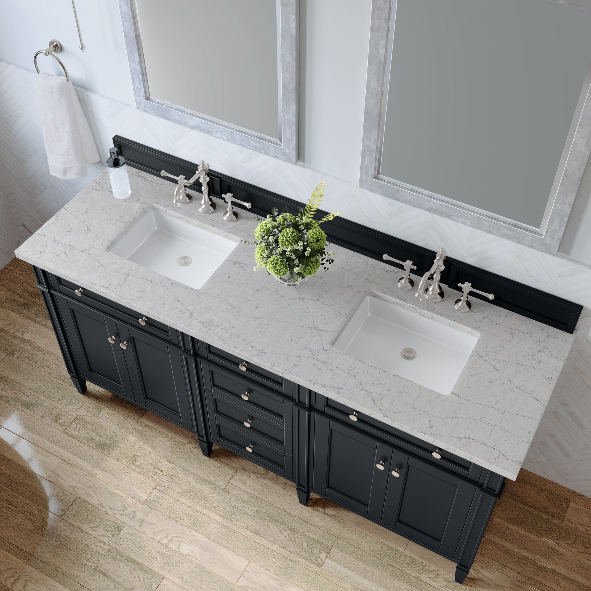 James Martin Brittany 72" Double Bathroom Vanity, Black Onyx with Eternal Jasmine Pearl countertop