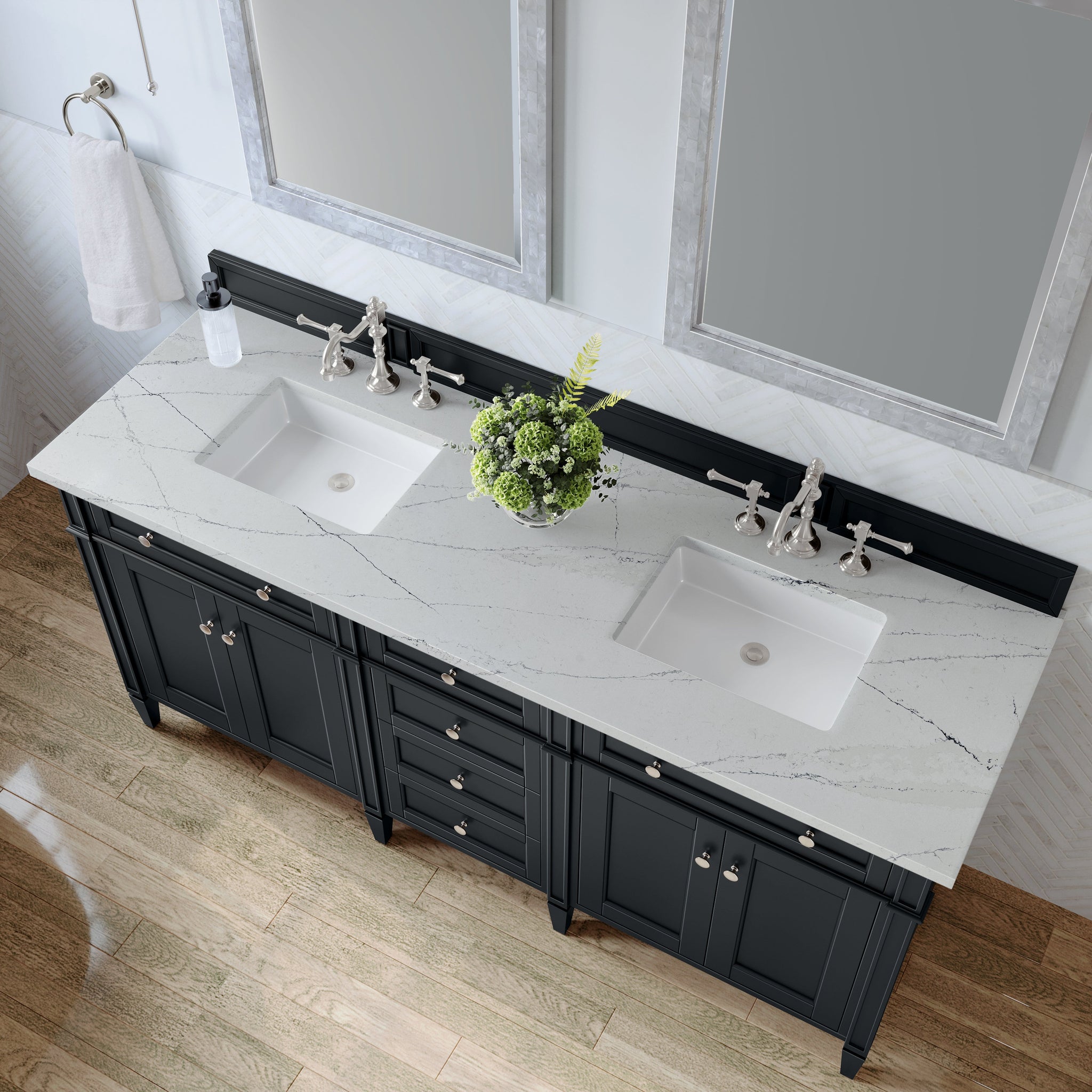 James Martin Brittany 72" Double Bathroom Vanity, Black Onyx with Ethereal Noctis countertop