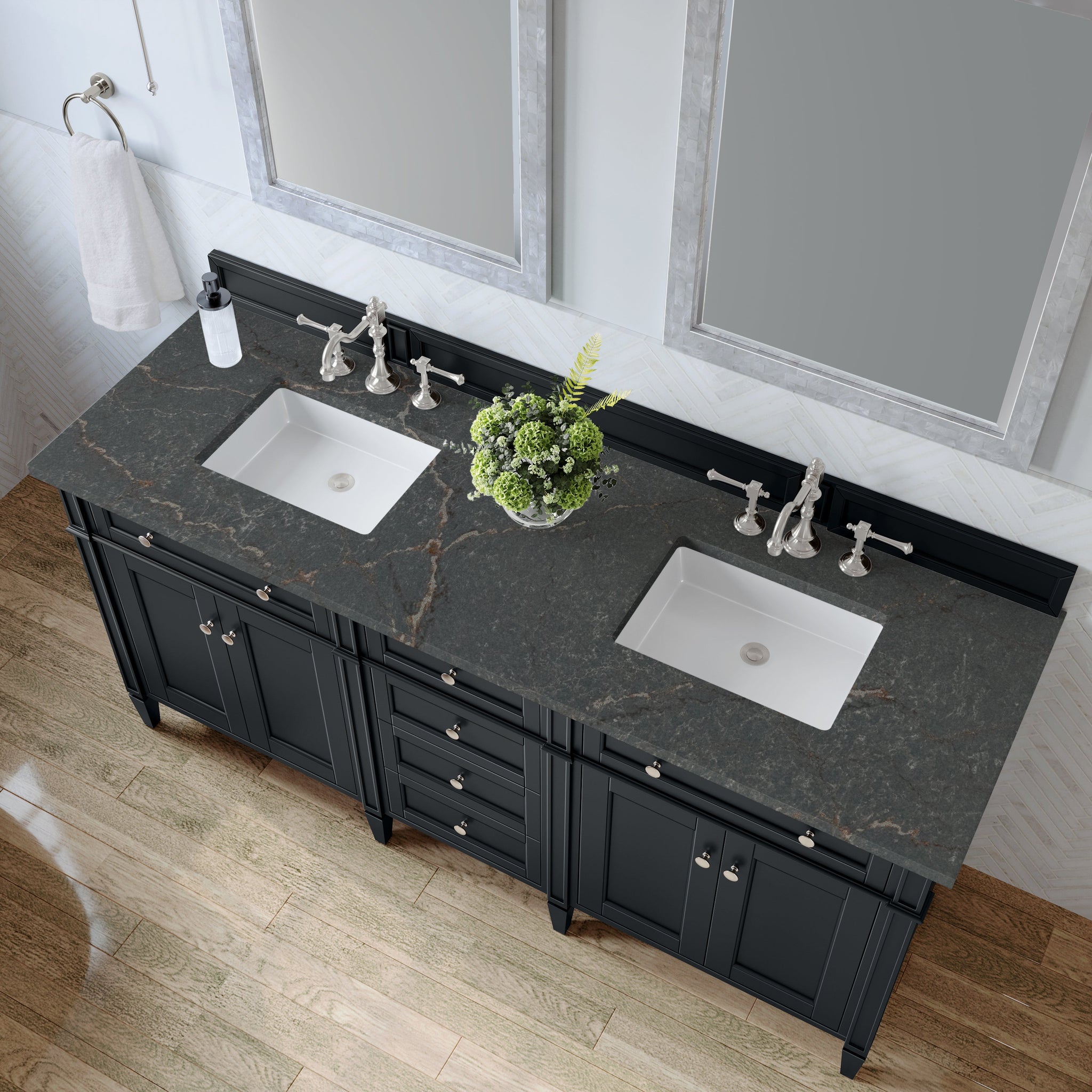 James Martin Brittany 72" Double Bathroom Vanity, Black Onyx with Parisien Bleu countertop