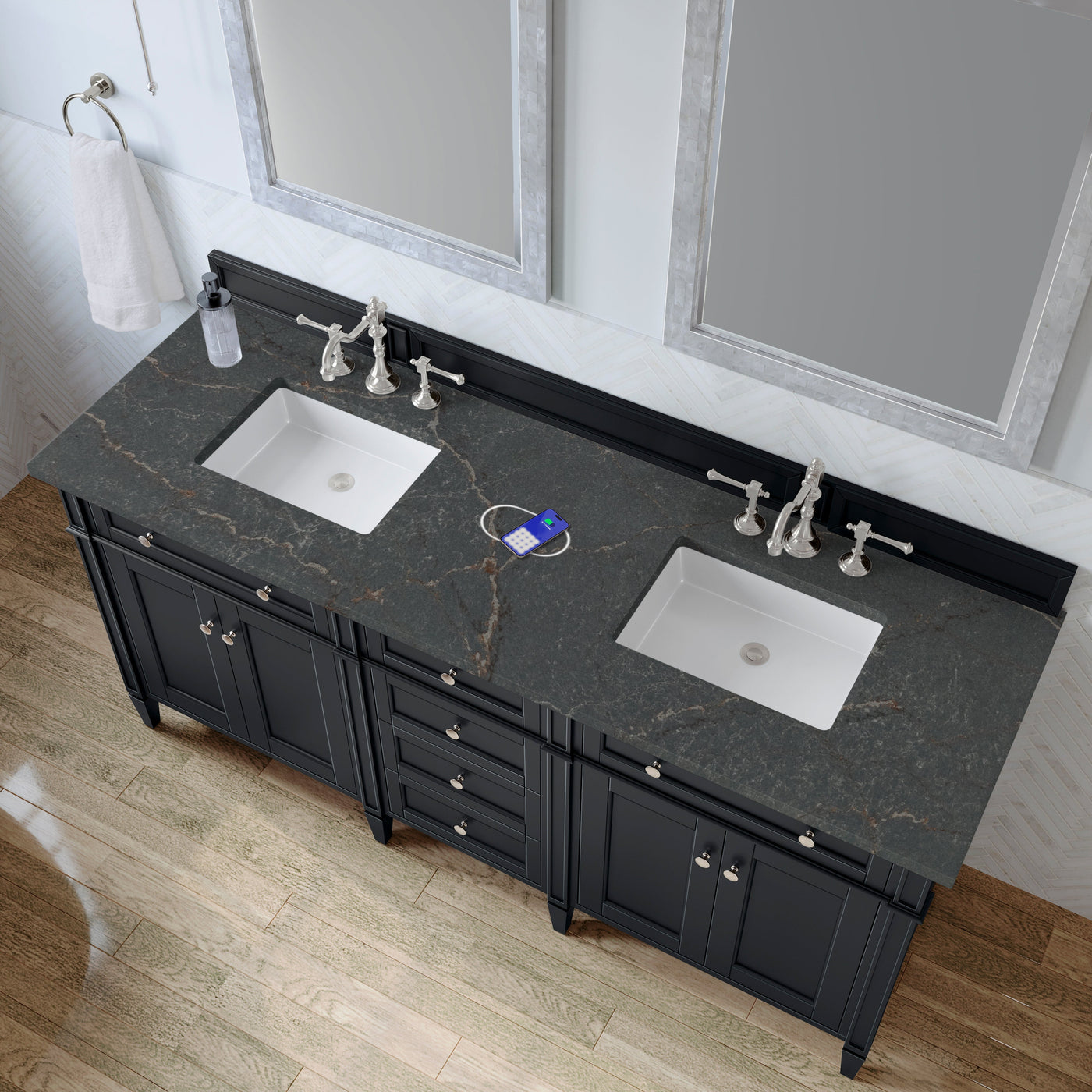 James Martin Brittany 72" Double Bathroom Vanity, Black Onyx with Parisien Bleu (FreePower) countertop