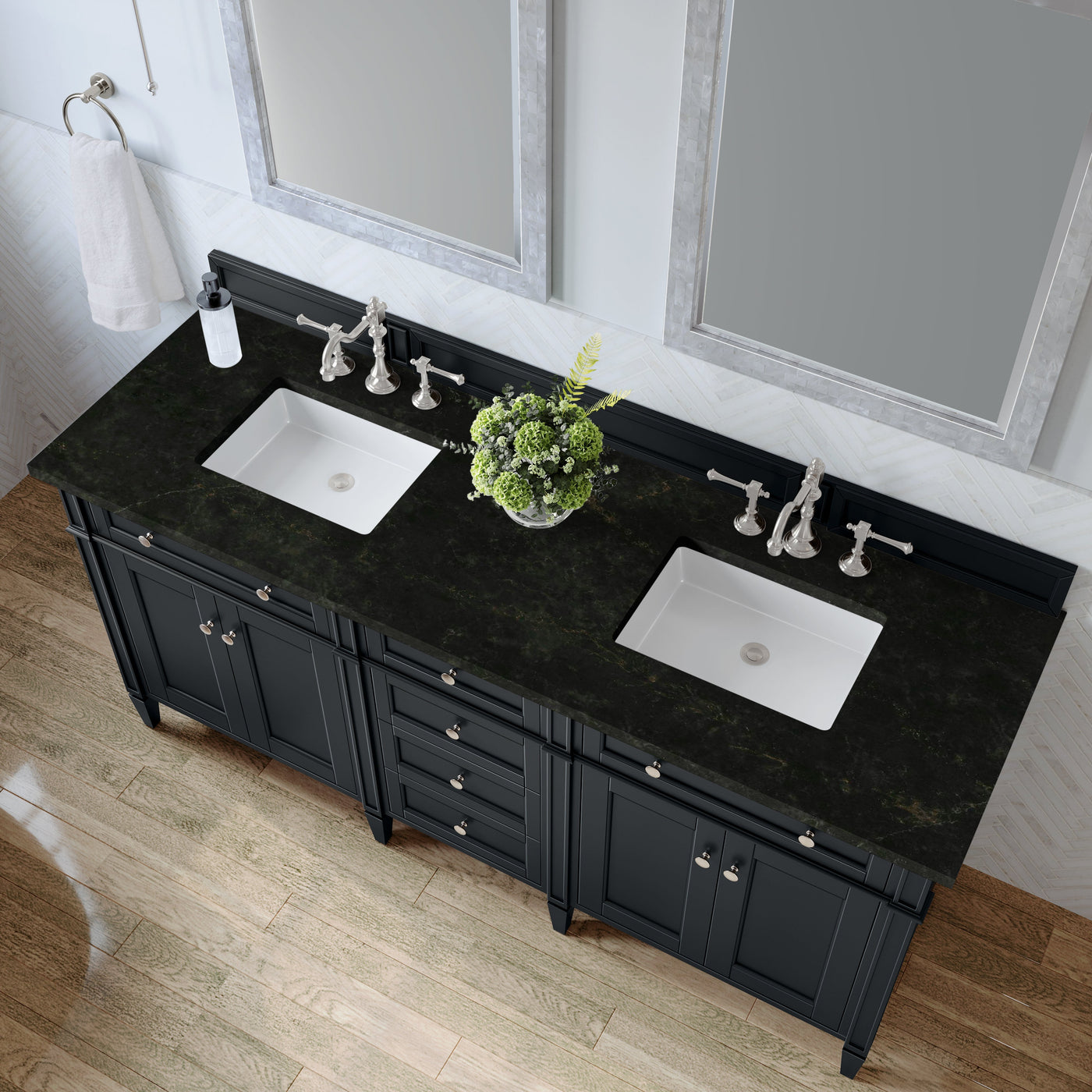 James Martin Brittany 72" Double Bathroom Vanity, Black Onyx with Phantome countertop