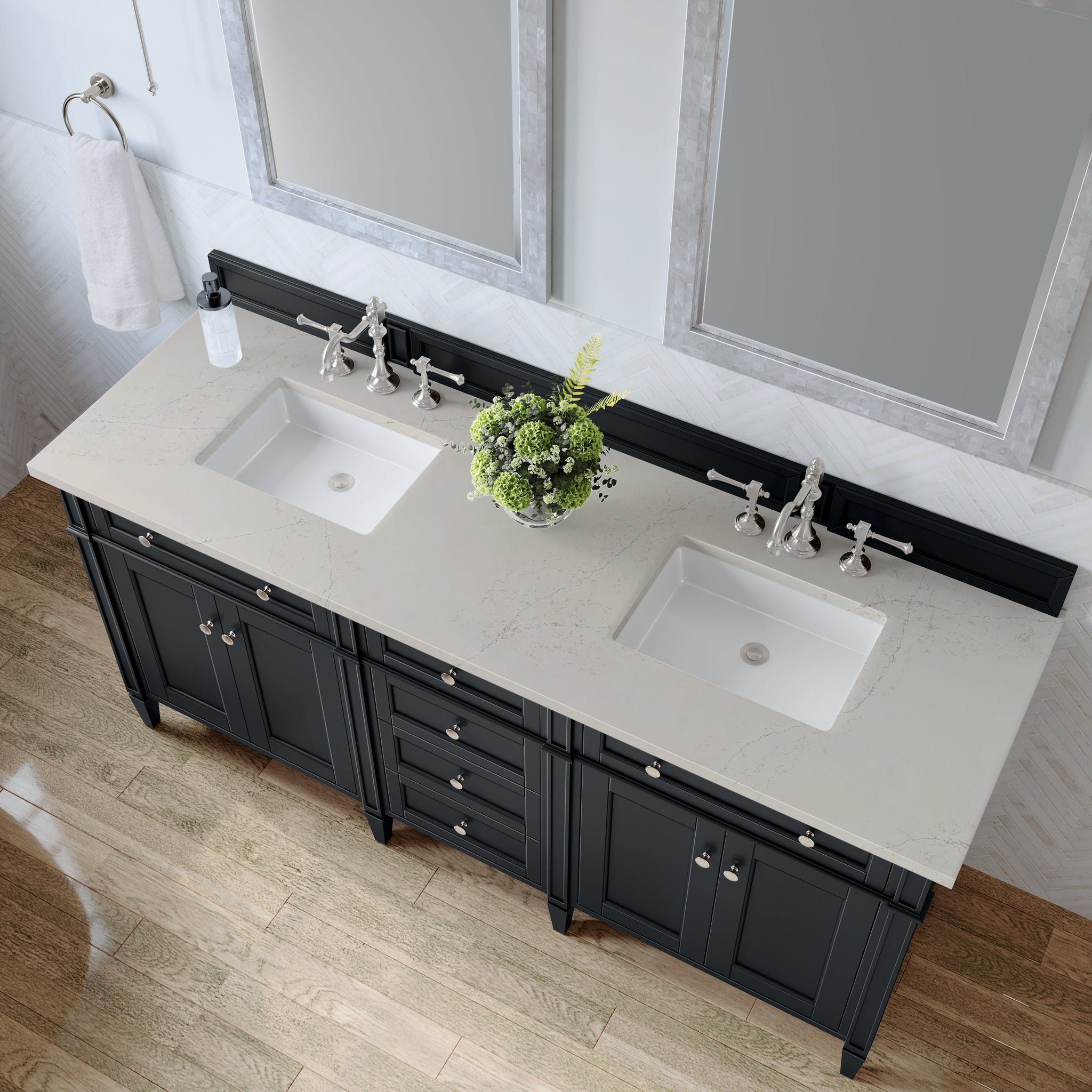 James Martin Brittany 72" Double Bathroom Vanity, Black Onyx with Siberian countertop