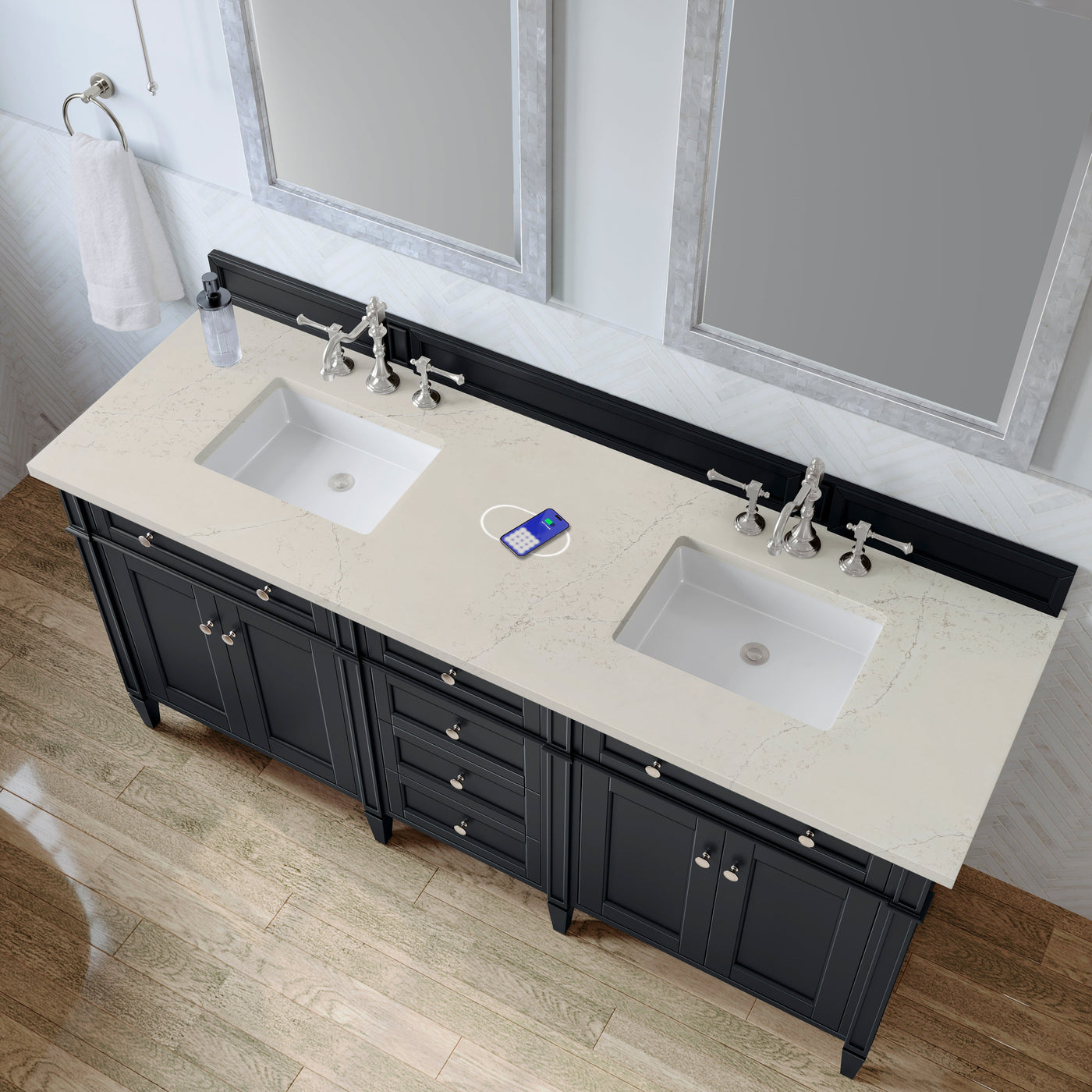 James Martin Brittany 72" Double Bathroom Vanity, Black Onyx with Siberian (FreePower) countertop