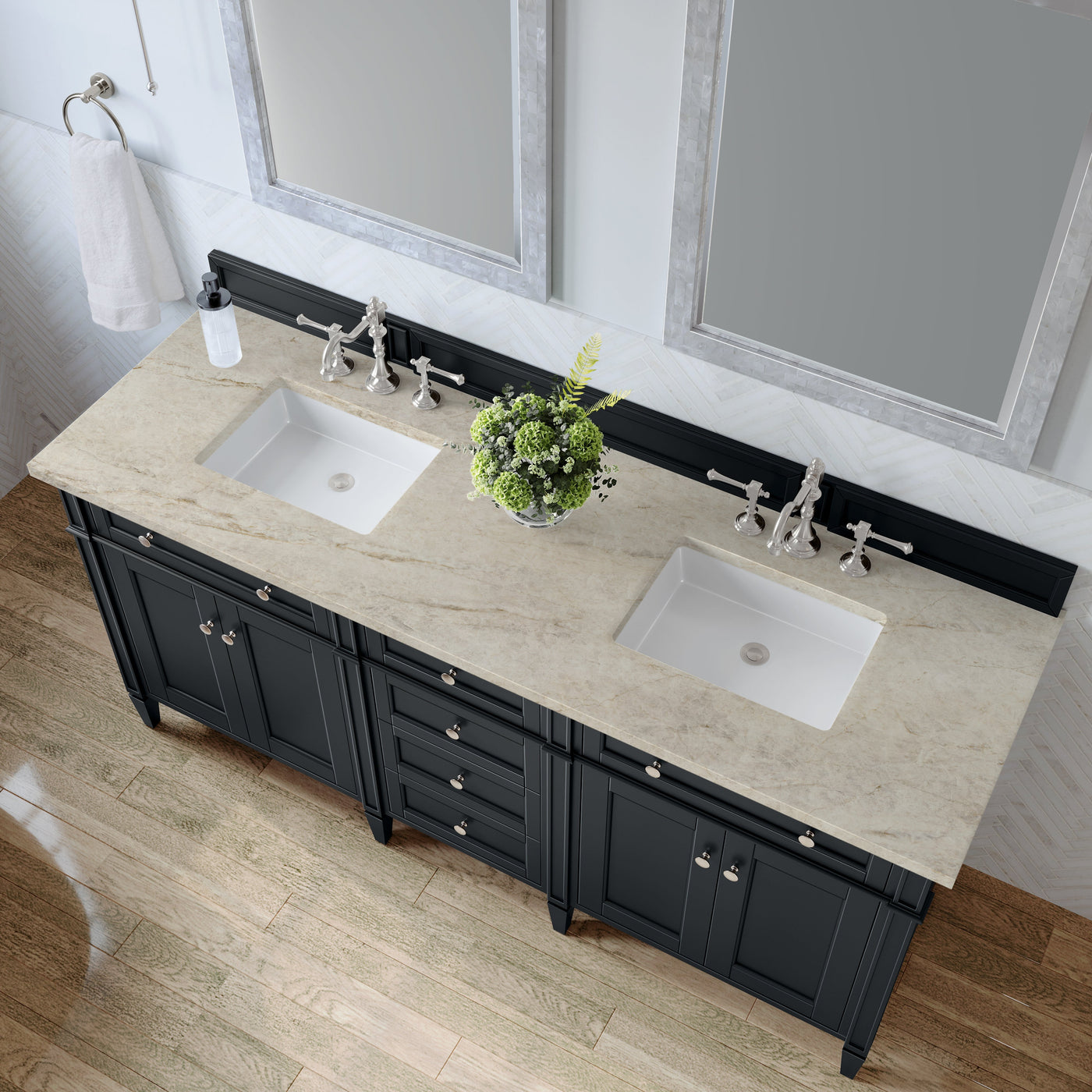 James Martin Brittany 72" Double Bathroom Vanity, Black Onyx with Tajnar countertop