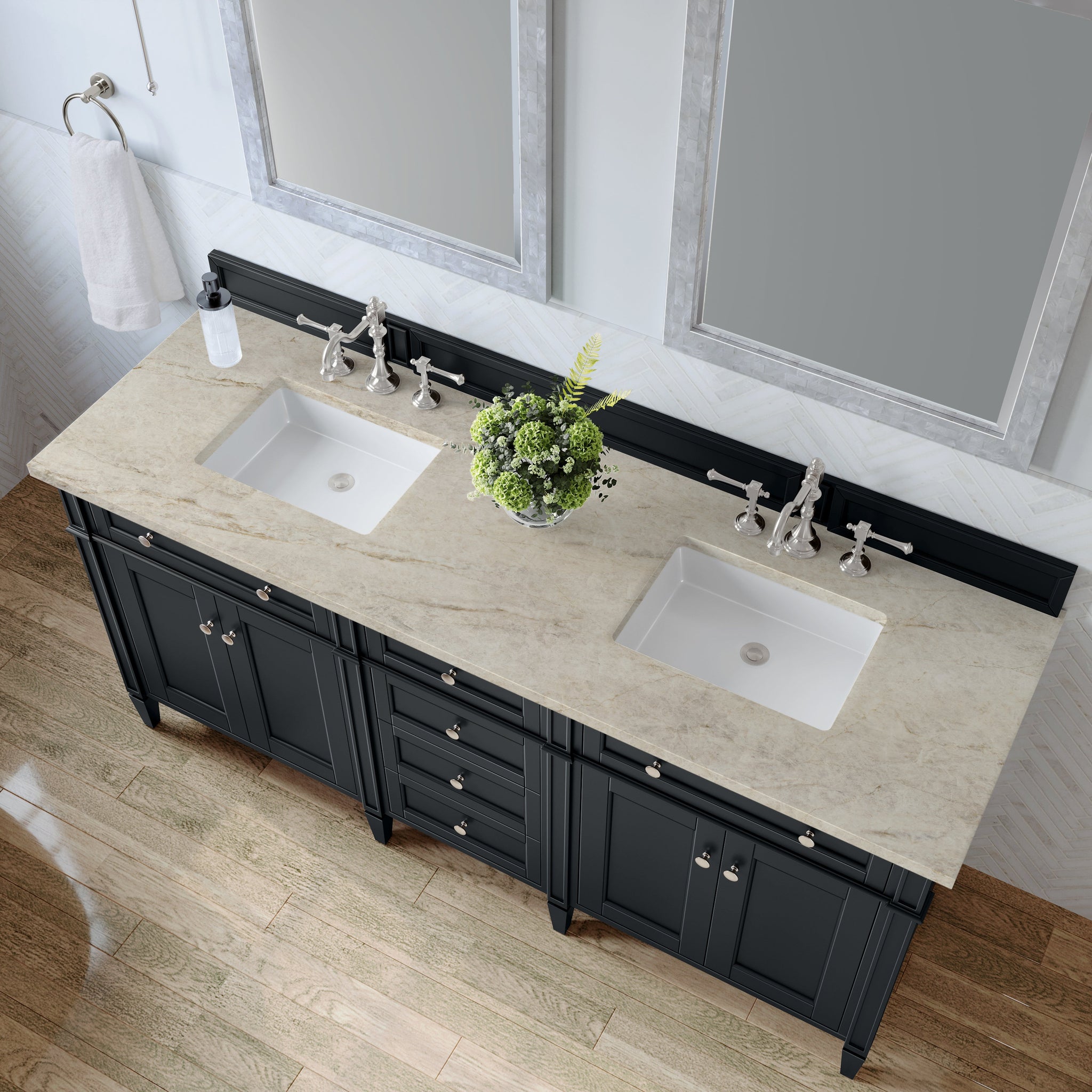 James Martin Brittany 72" Double Bathroom Vanity, Black Onyx with Tajnar countertop