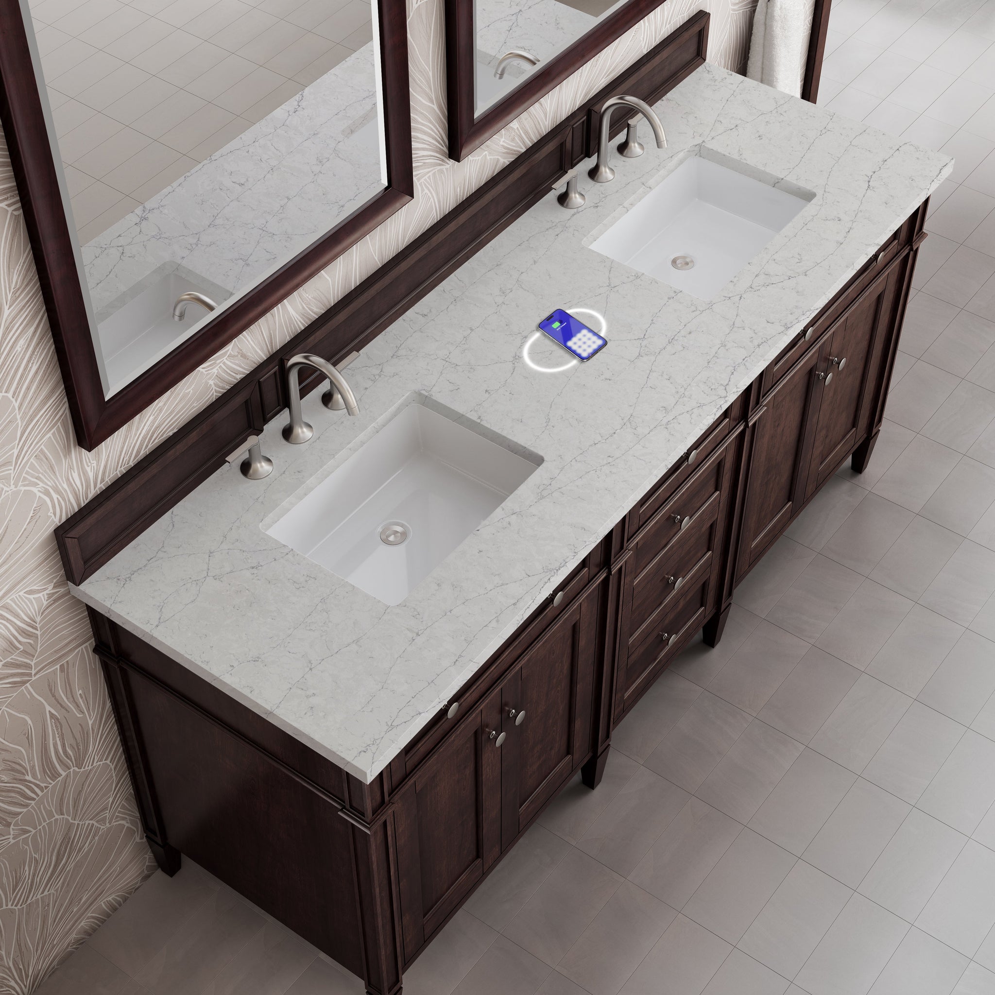 James Martin Brittany 72" Double Bathroom Vanity, Burnished Mahogany with Eternal Jasmine Pearl (FreePower) countertop