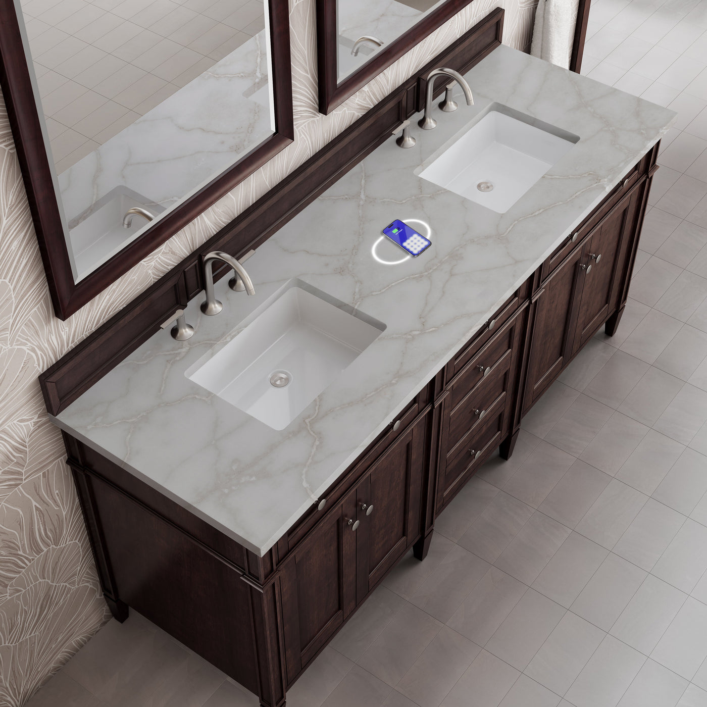 James Martin Brittany 72" Double Bathroom Vanity, Burnished Mahogany with Siberian (FreePower) countertop