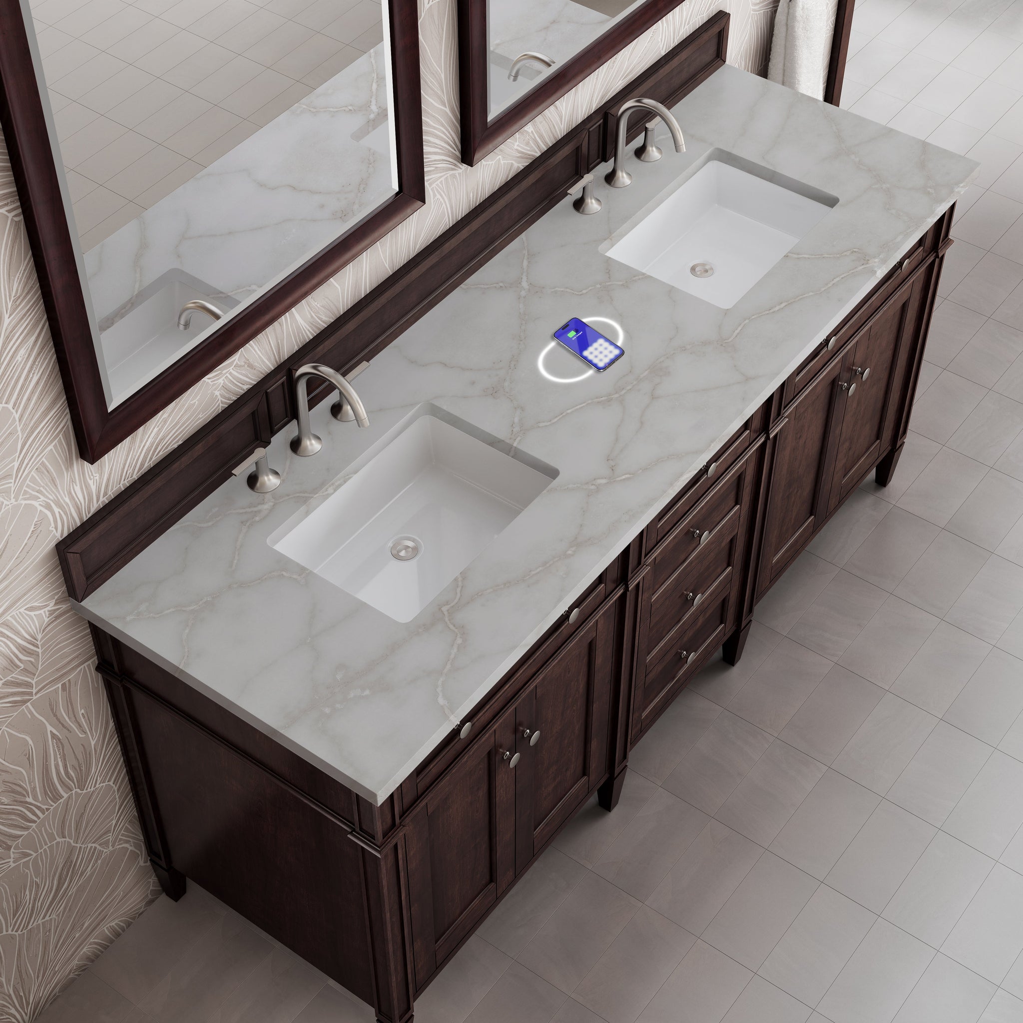 James Martin Brittany 72" Double Bathroom Vanity, Burnished Mahogany with Siberian (FreePower) countertop