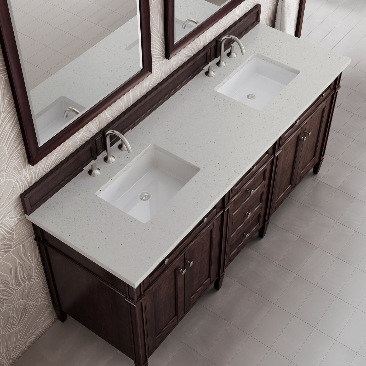 James Martin Brittany 72" Double Bathroom Vanity, Burnished Mahogany with Lime Delight countertop