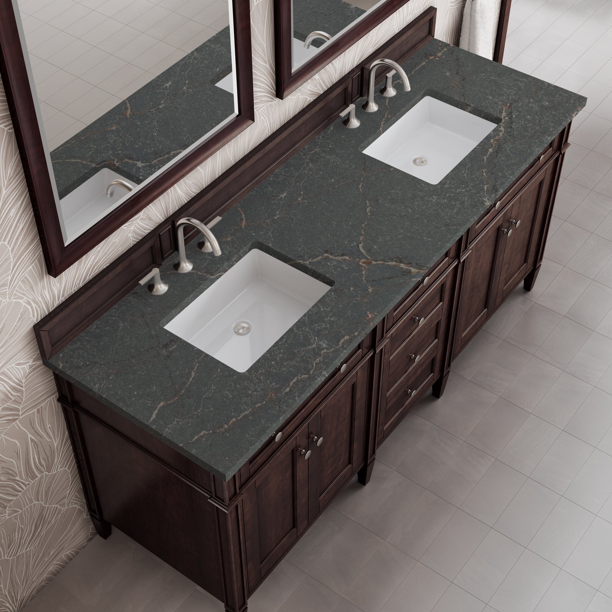 James Martin Brittany 72" Double Bathroom Vanity, Burnished Mahogany with Parisien Bleu countertop