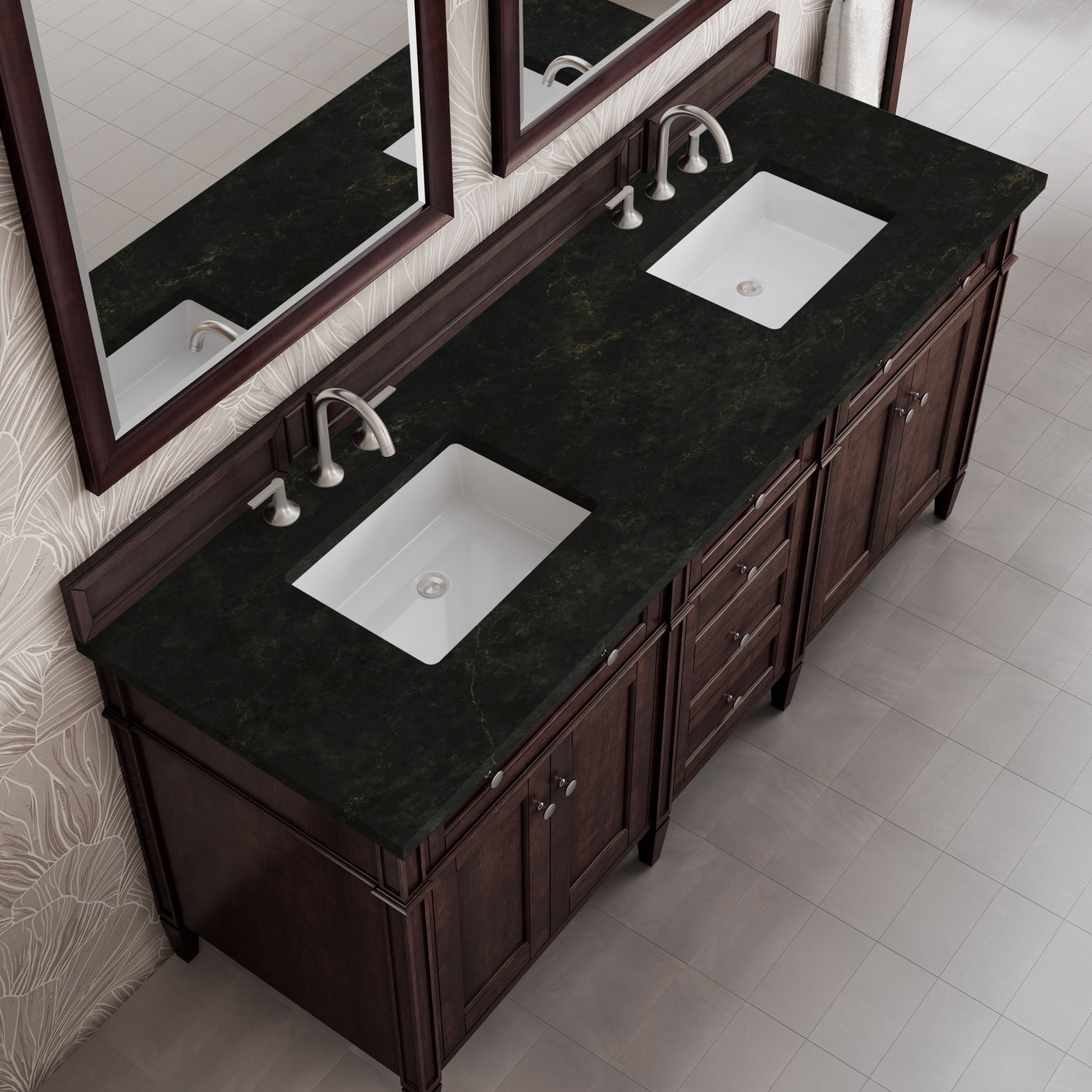 James Martin Brittany 72" Double Bathroom Vanity, Burnished Mahogany with Phantome countertop