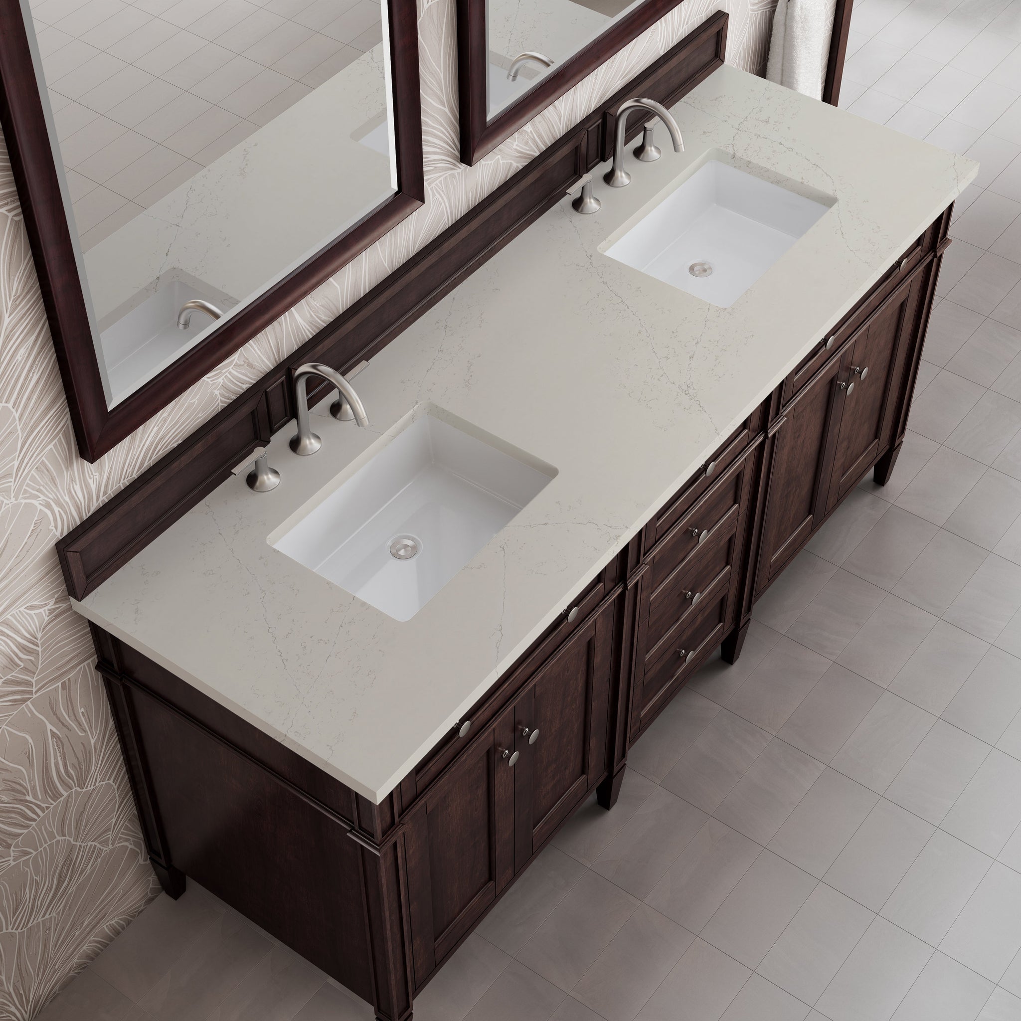 James Martin Brittany 72" Double Bathroom Vanity, Burnished Mahogany with Siberian countertop