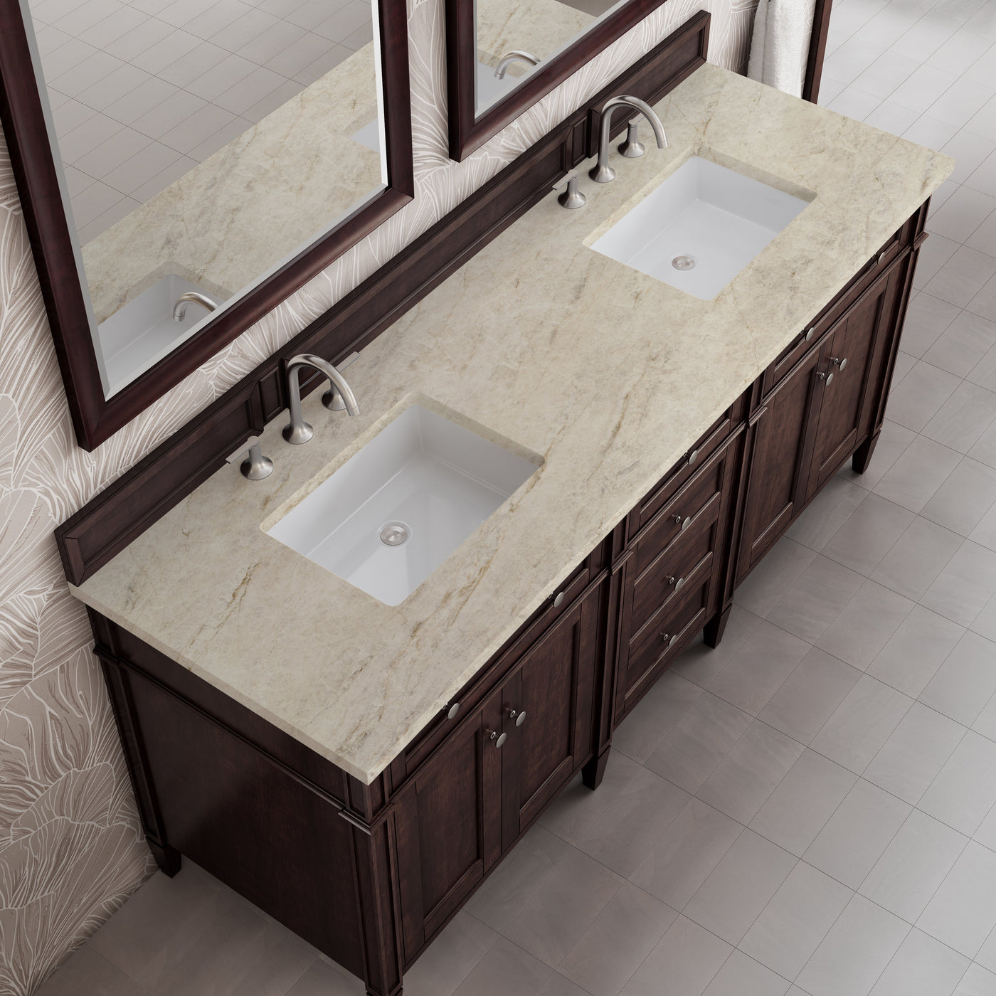 James Martin Brittany 72" Double Bathroom Vanity, Burnished Mahogany with Tajnar countertop