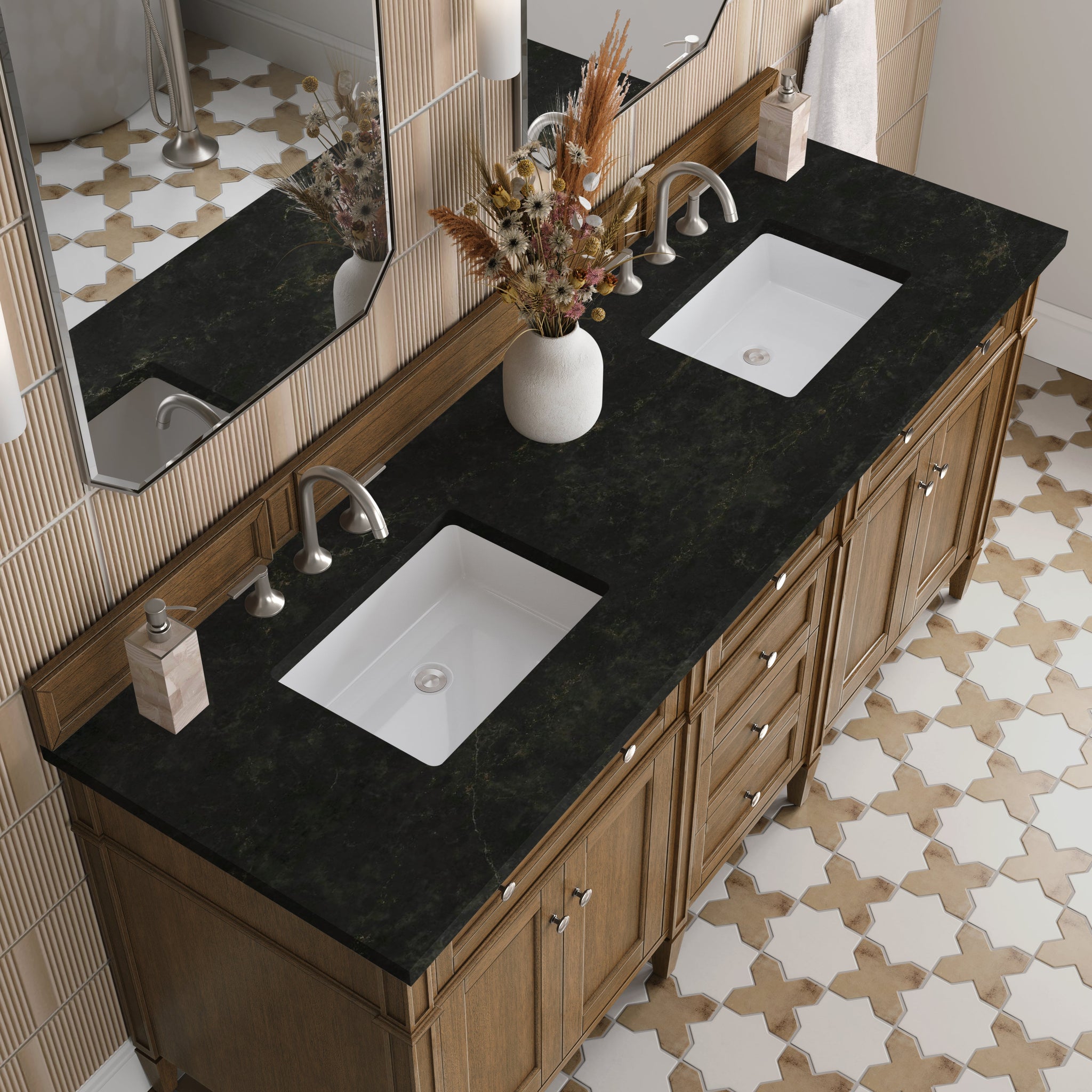 James Martin Brittany 72" Double Bathroom Vanity, Saddle Brown with Phantome countertop