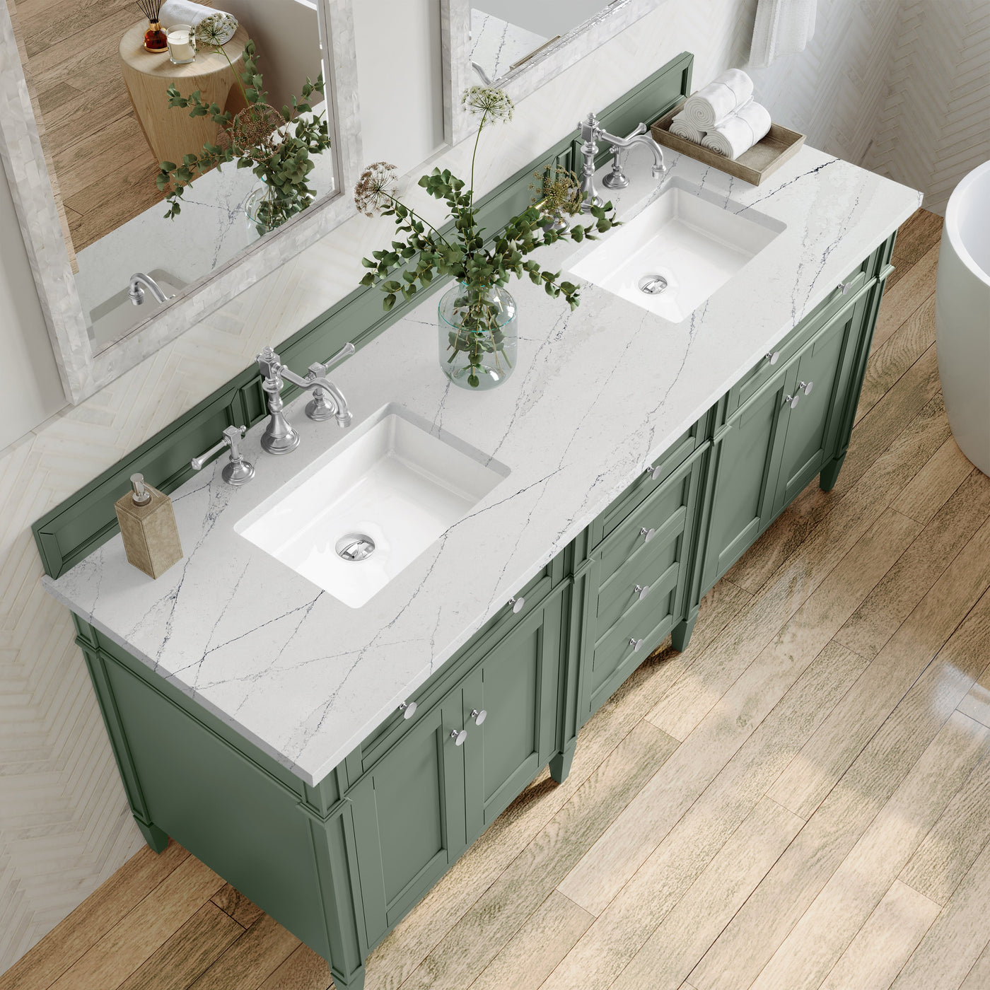 James Martin Brittany 72" Double Bathroom Vanity, Smokey Celadon with Ethereal Noctis countertop