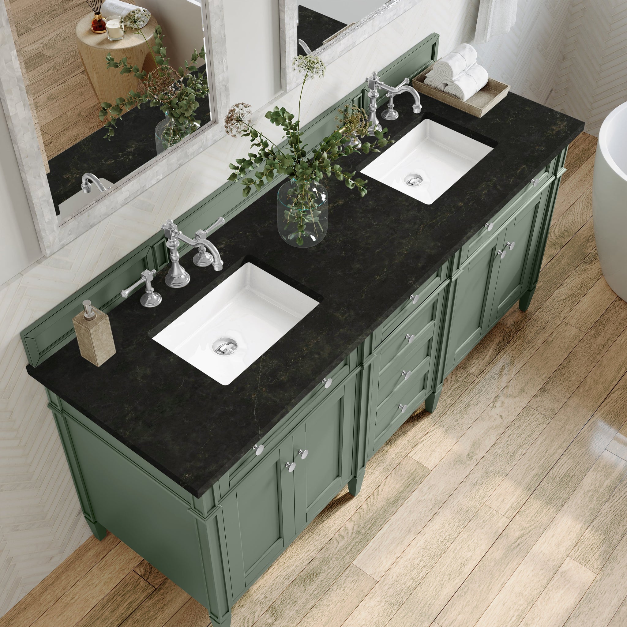 James Martin Brittany 72" Double Bathroom Vanity, Smokey Celadon with Phantome countertop