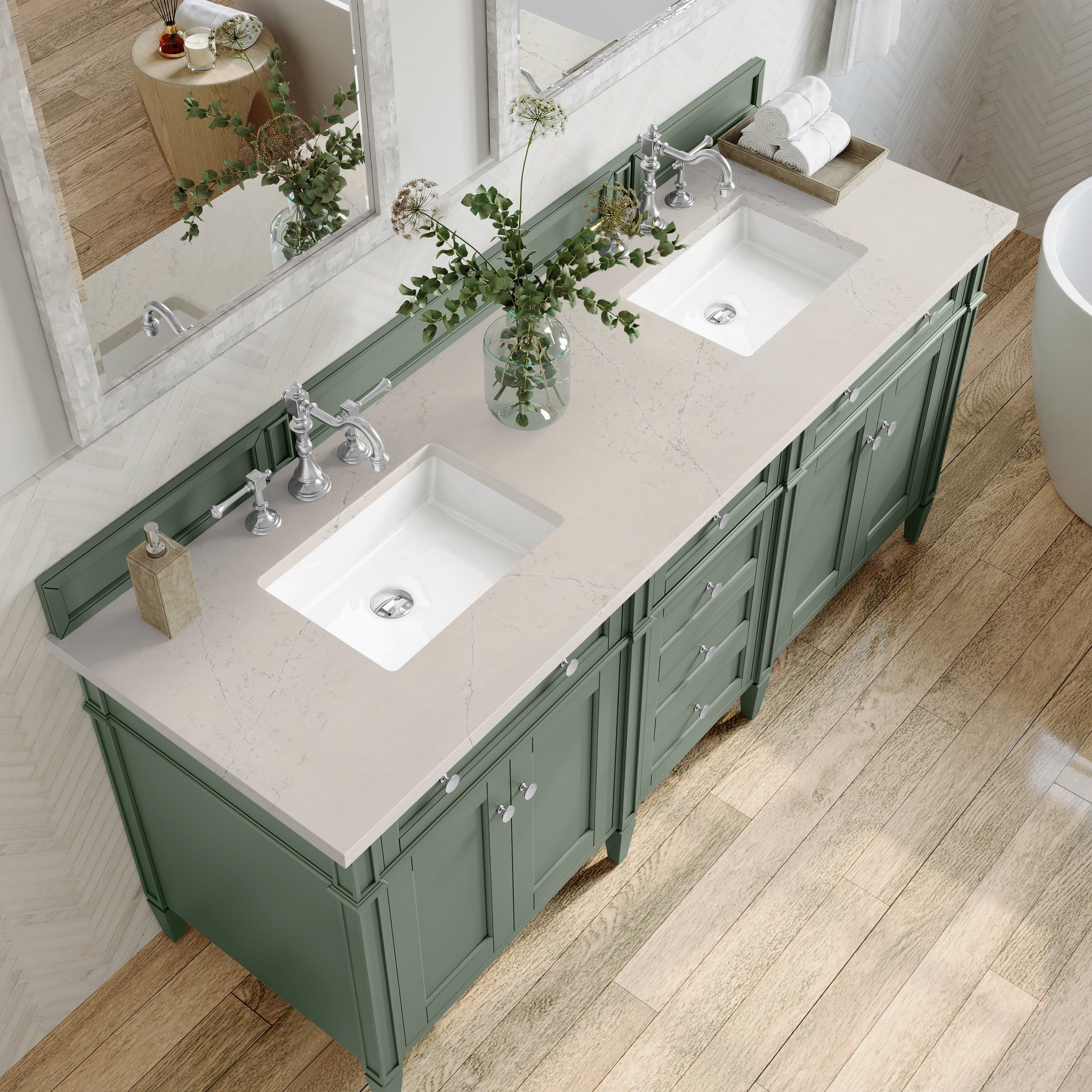 James Martin Brittany 72" Double Bathroom Vanity, Smokey Celadon with Siberian countertop