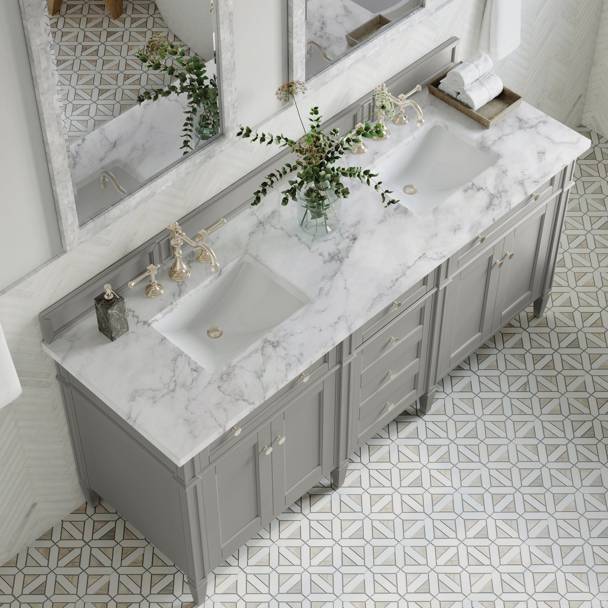 James Martin Brittany 72" Double Bathroom Vanity, Urban Gray with Carrara White countertop
