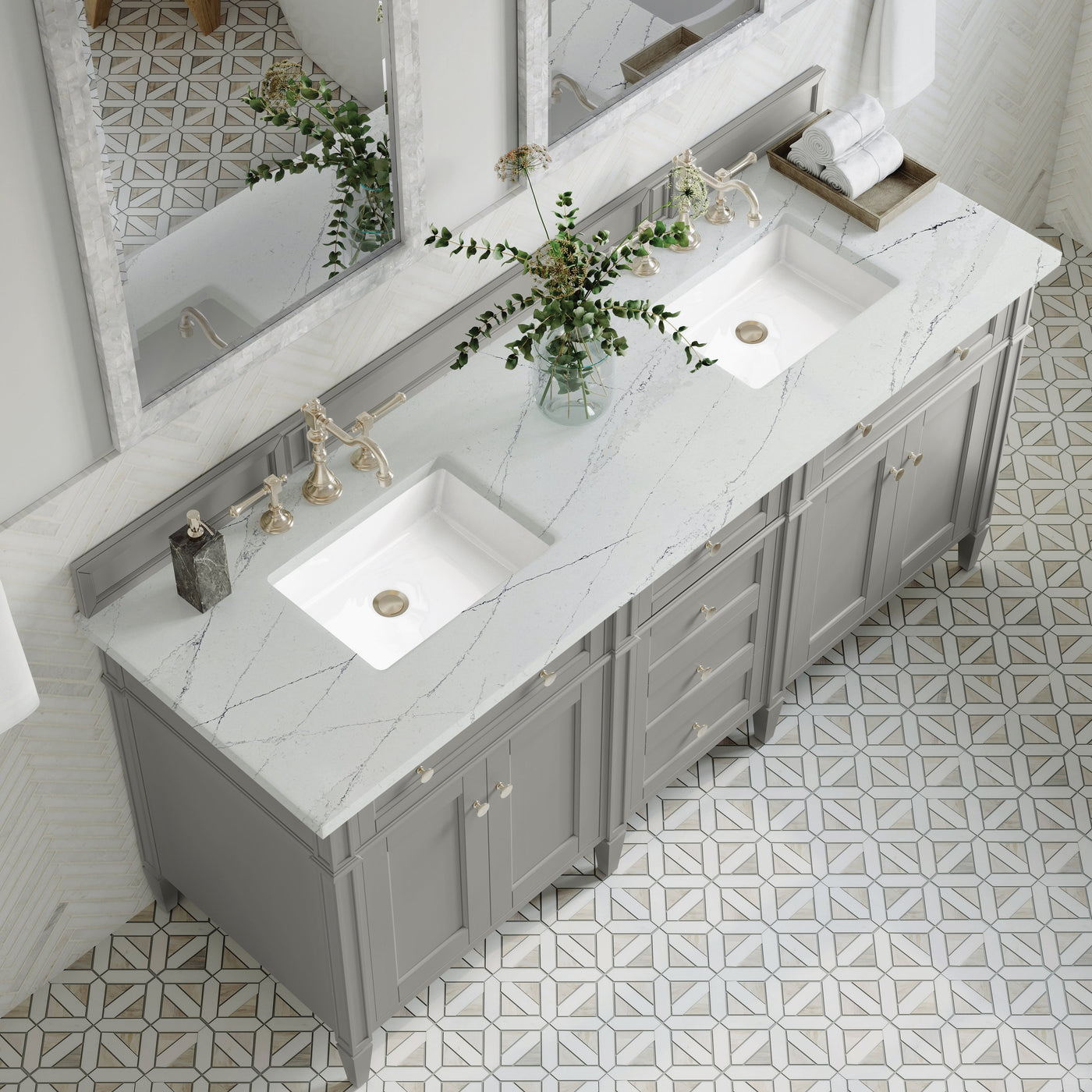 James Martin Brittany 72" Double Bathroom Vanity, Urban Gray with Ethereal Noctis countertop