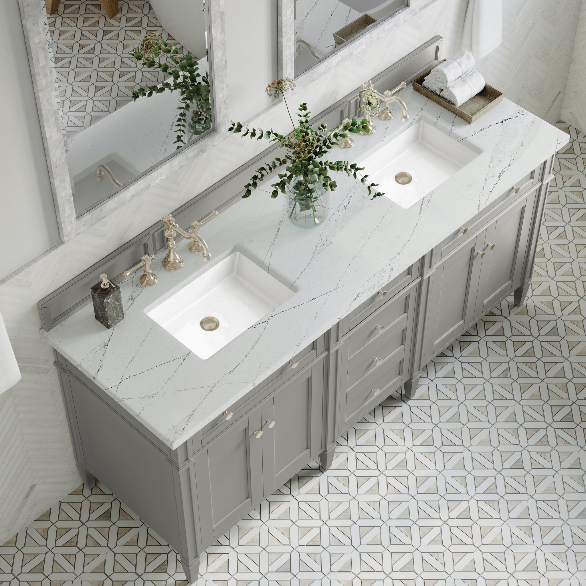 James Martin Brittany 72" Double Bathroom Vanity, Urban Gray with Ethereal Noctis countertop