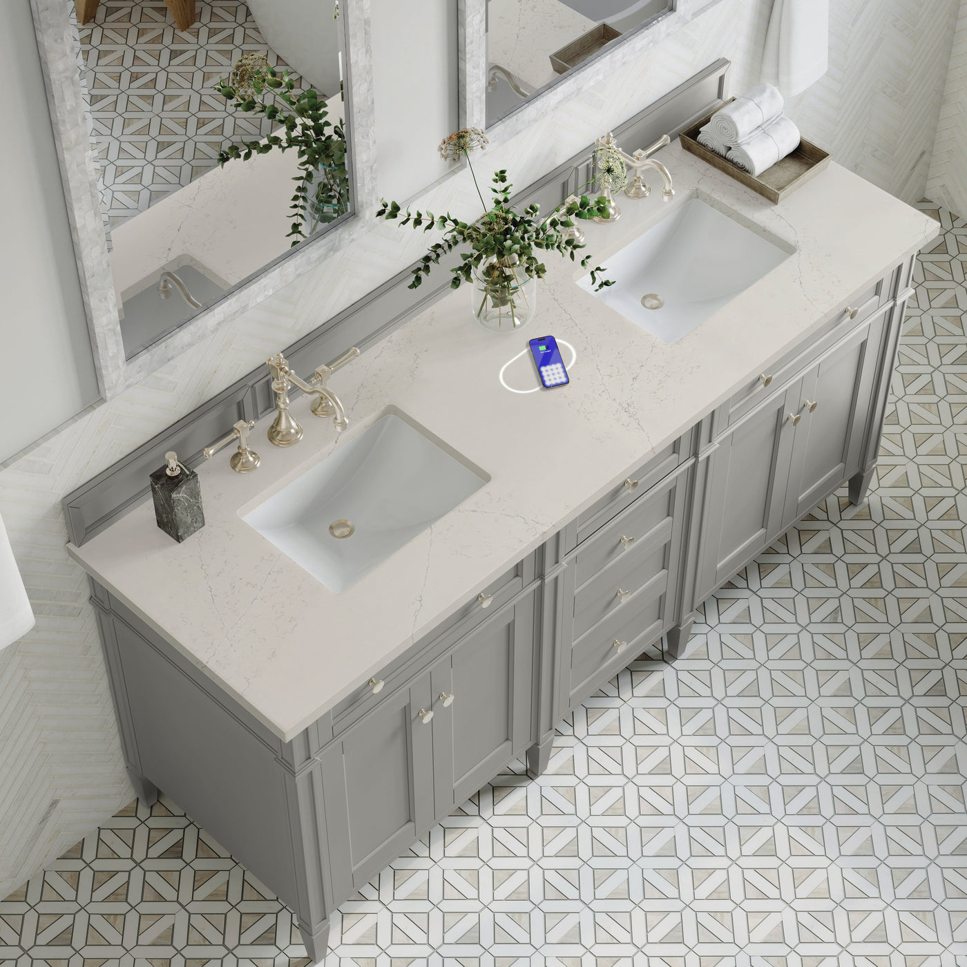 James Martin Brittany 72" Double Bathroom Vanity, Urban Gray with Siberian (FreePower) countertop