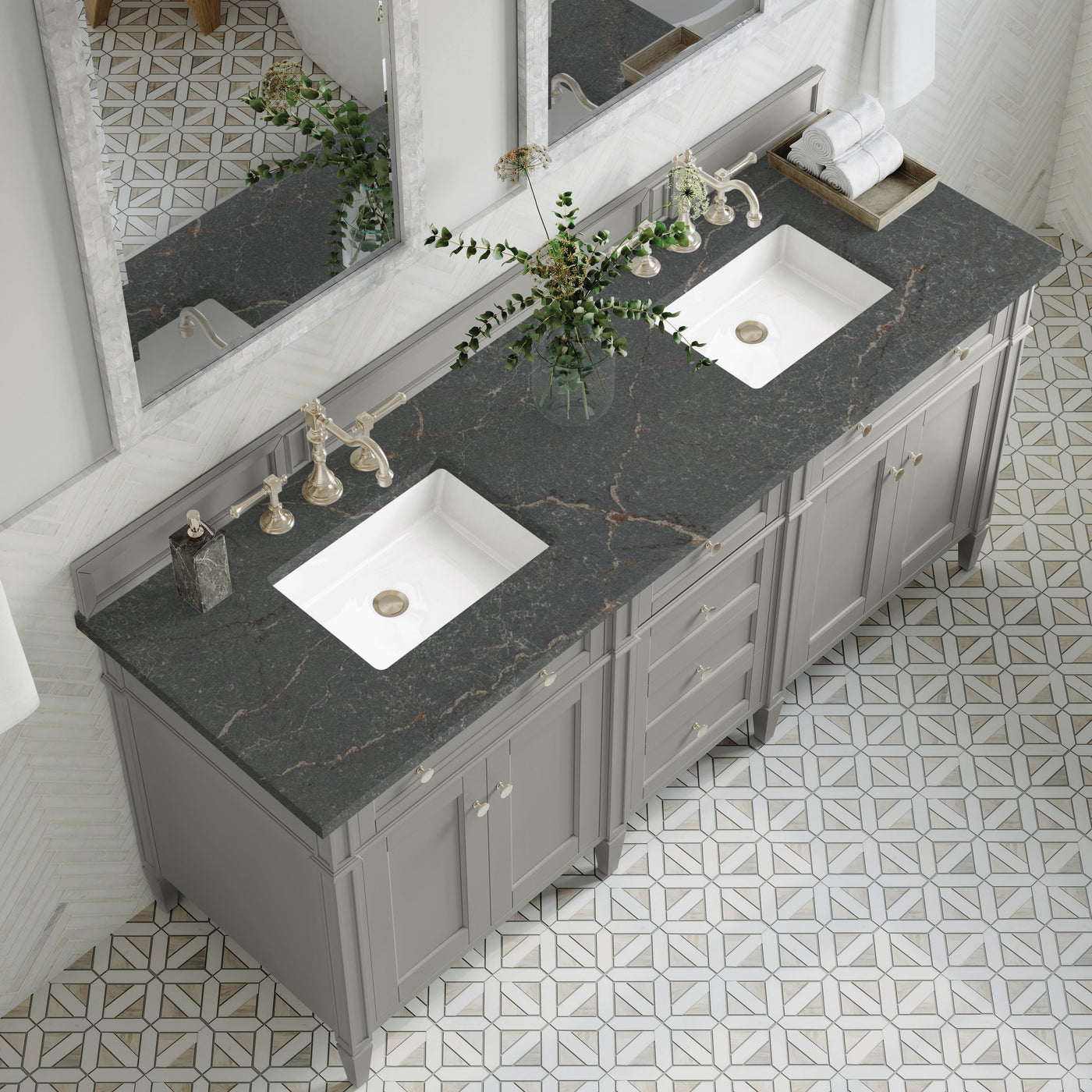 James Martin Brittany 72" Double Bathroom Vanity, Urban Gray with Parisien Bleu countertop