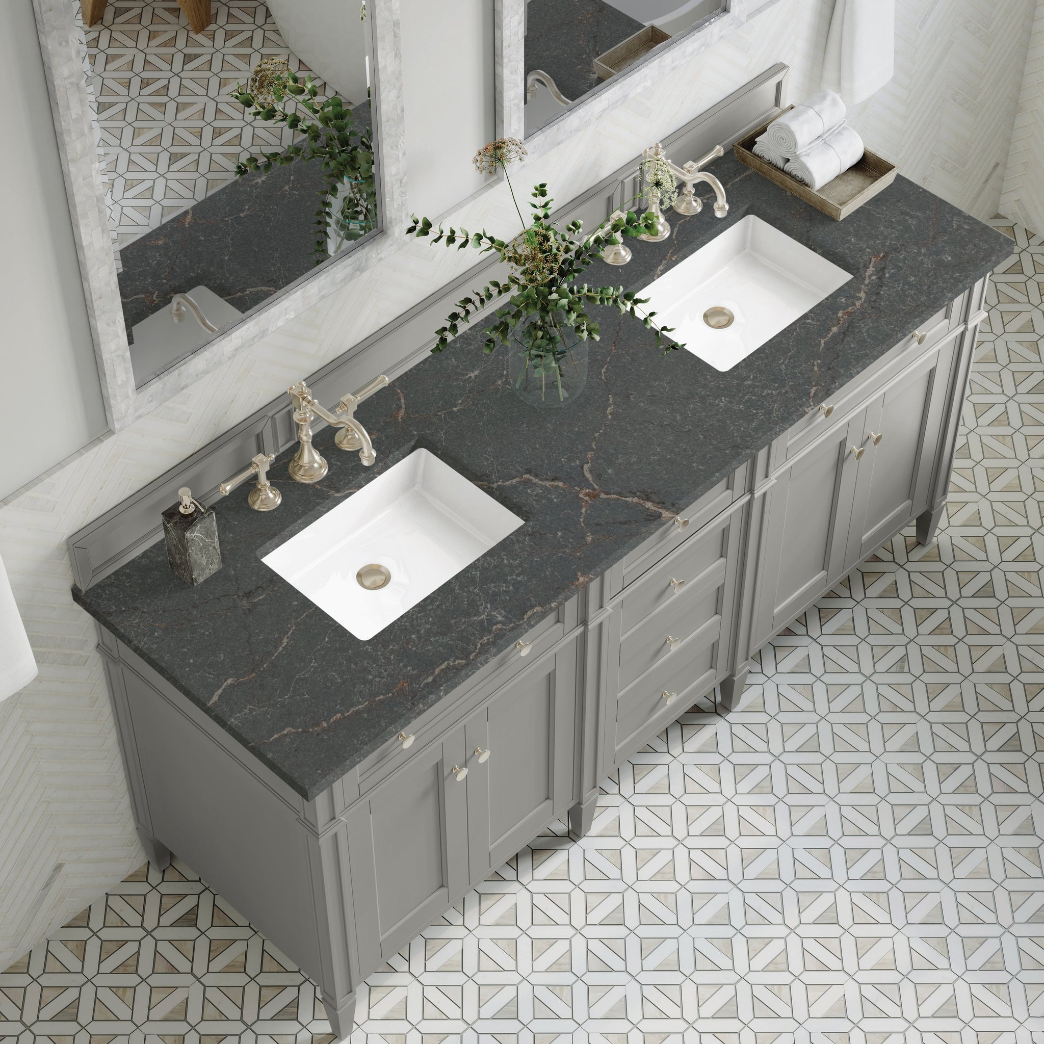 James Martin Brittany 72" Double Bathroom Vanity, Urban Gray with Parisien Bleu countertop