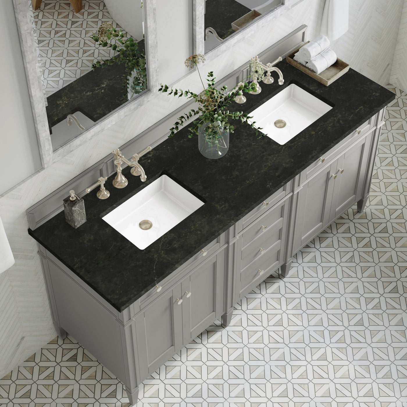 James Martin Brittany 72" Double Bathroom Vanity, Urban Gray with Phantome countertop