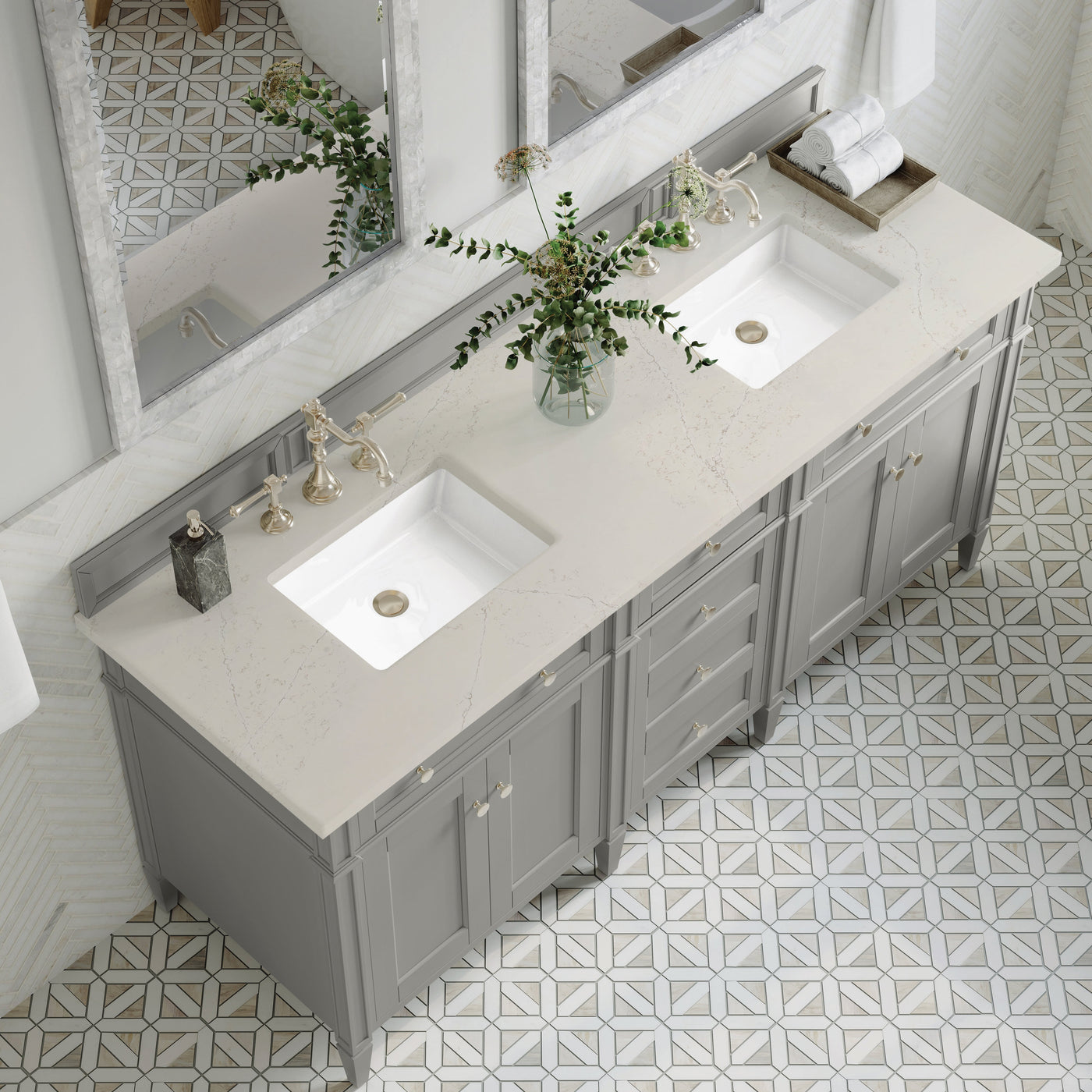 James Martin Brittany 72" Double Bathroom Vanity, Urban Gray with Siberian countertop