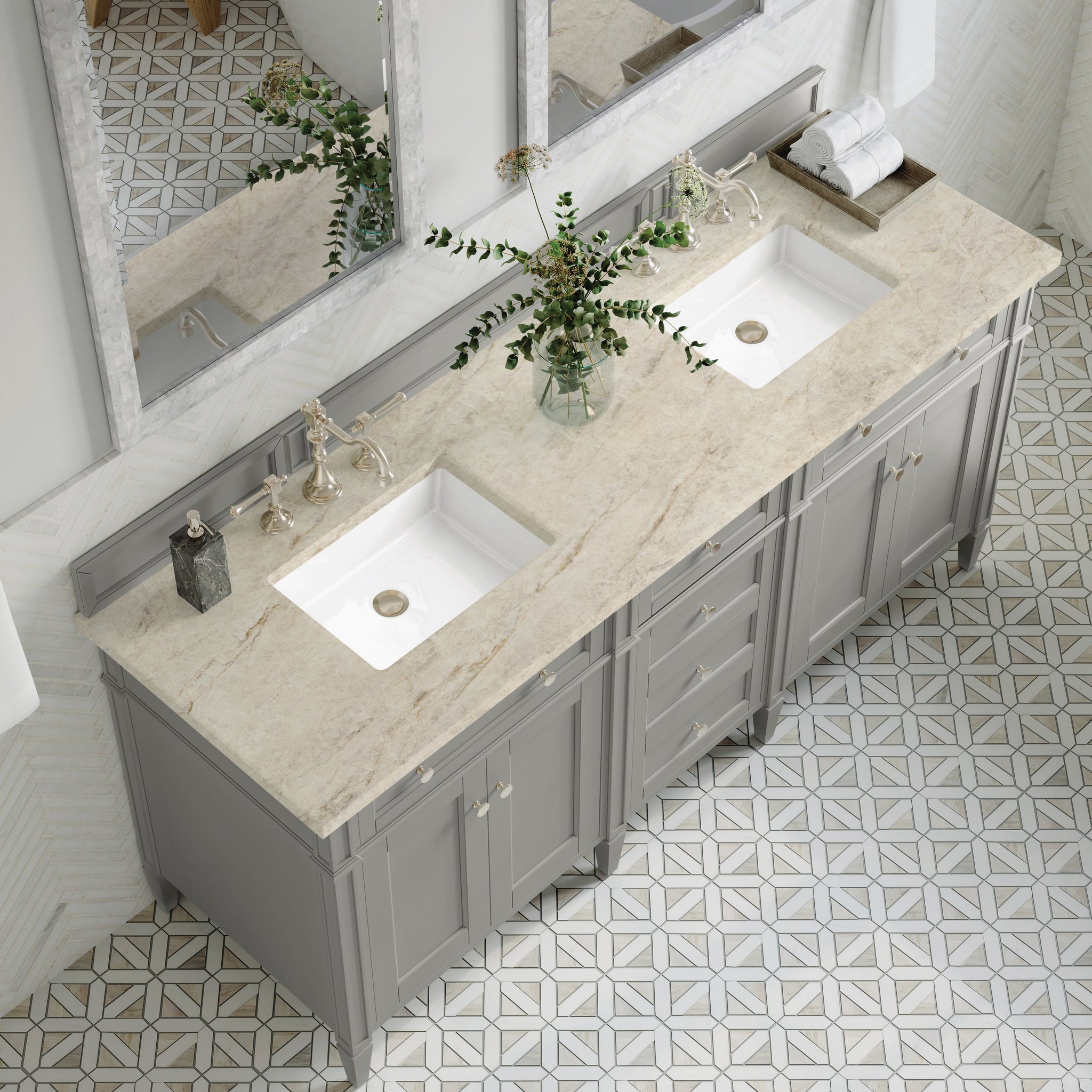 James Martin Brittany 72" Double Bathroom Vanity, Urban Gray with Tajnar countertop