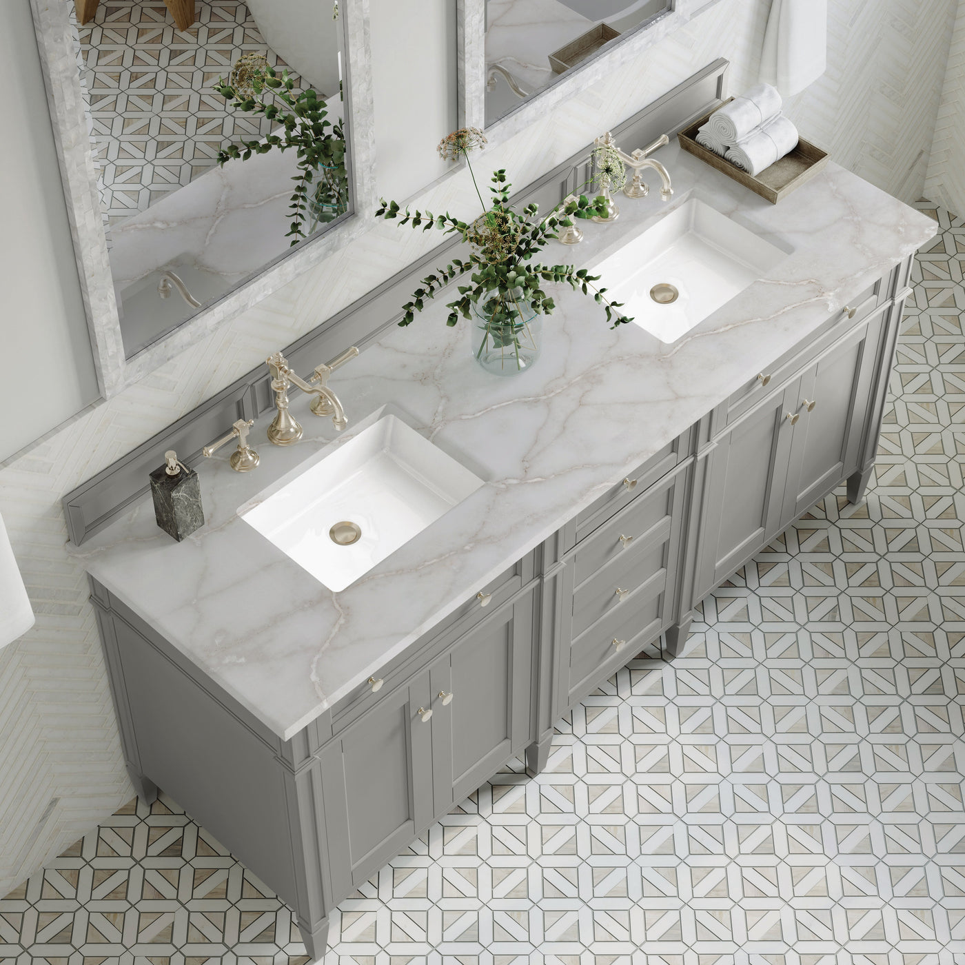 James Martin Brittany 72" Double Bathroom Vanity, Urban Gray with Victorian Silver countertop