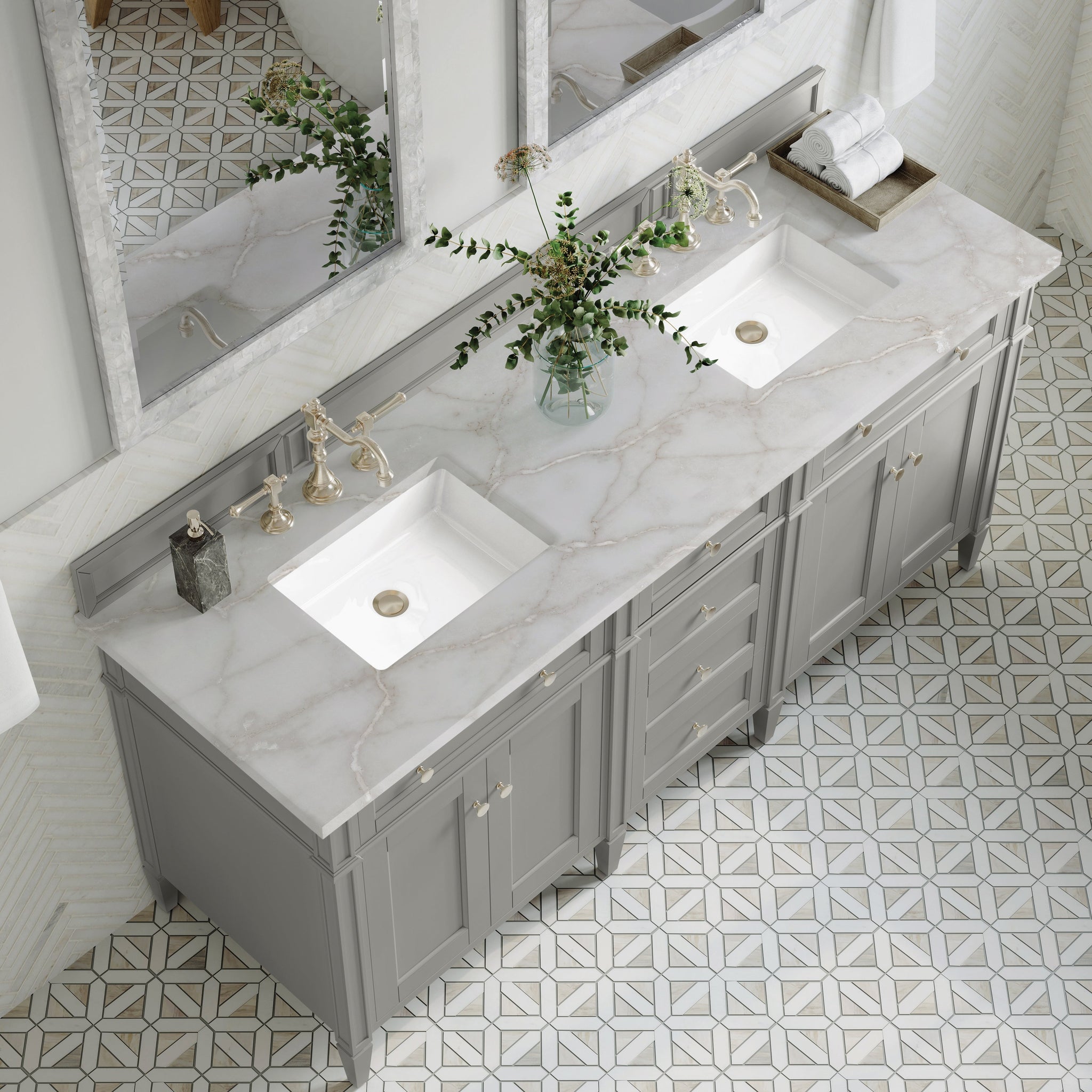 James Martin Brittany 72" Double Bathroom Vanity, Urban Gray with Victorian Silver countertop