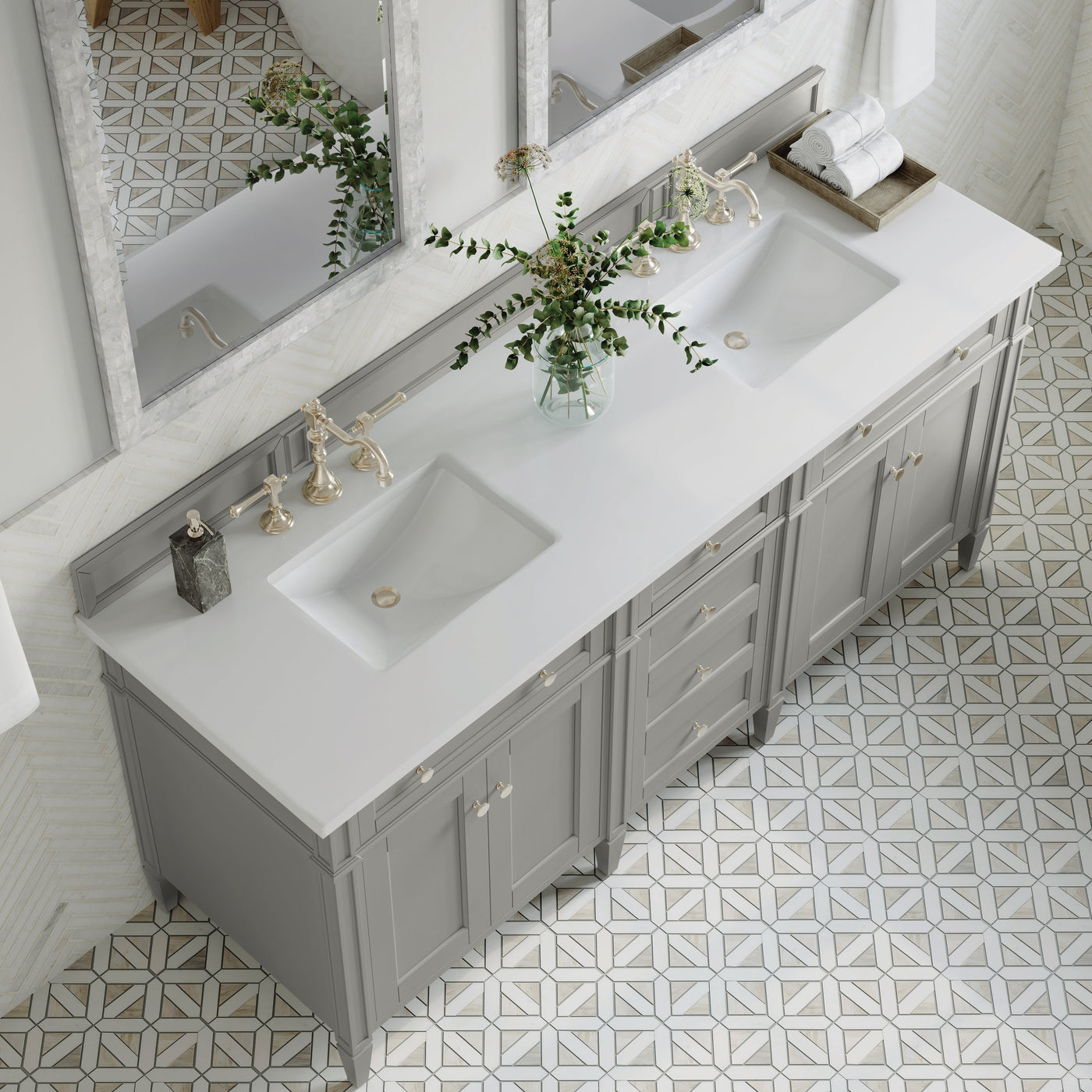 James Martin Brittany 72" Double Bathroom Vanity, Urban Gray with White Zeus countertop