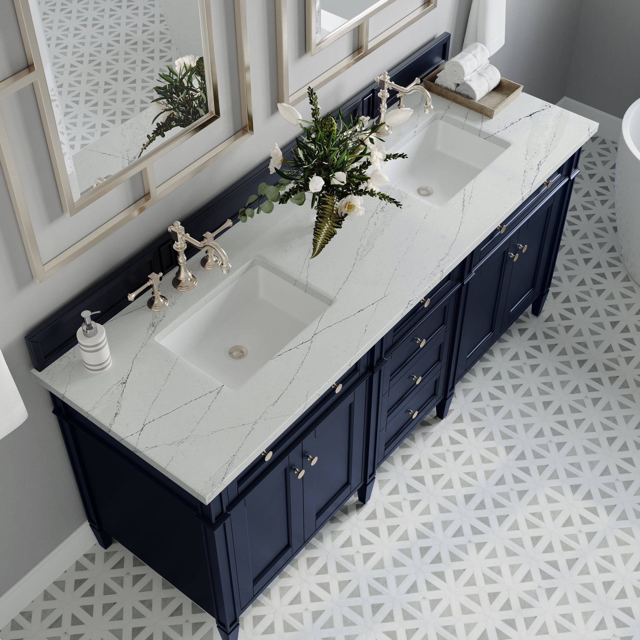 James Martin Brittany 72" Double Bathroom Vanity, Victory Blue with Ethereal Noctis countertop