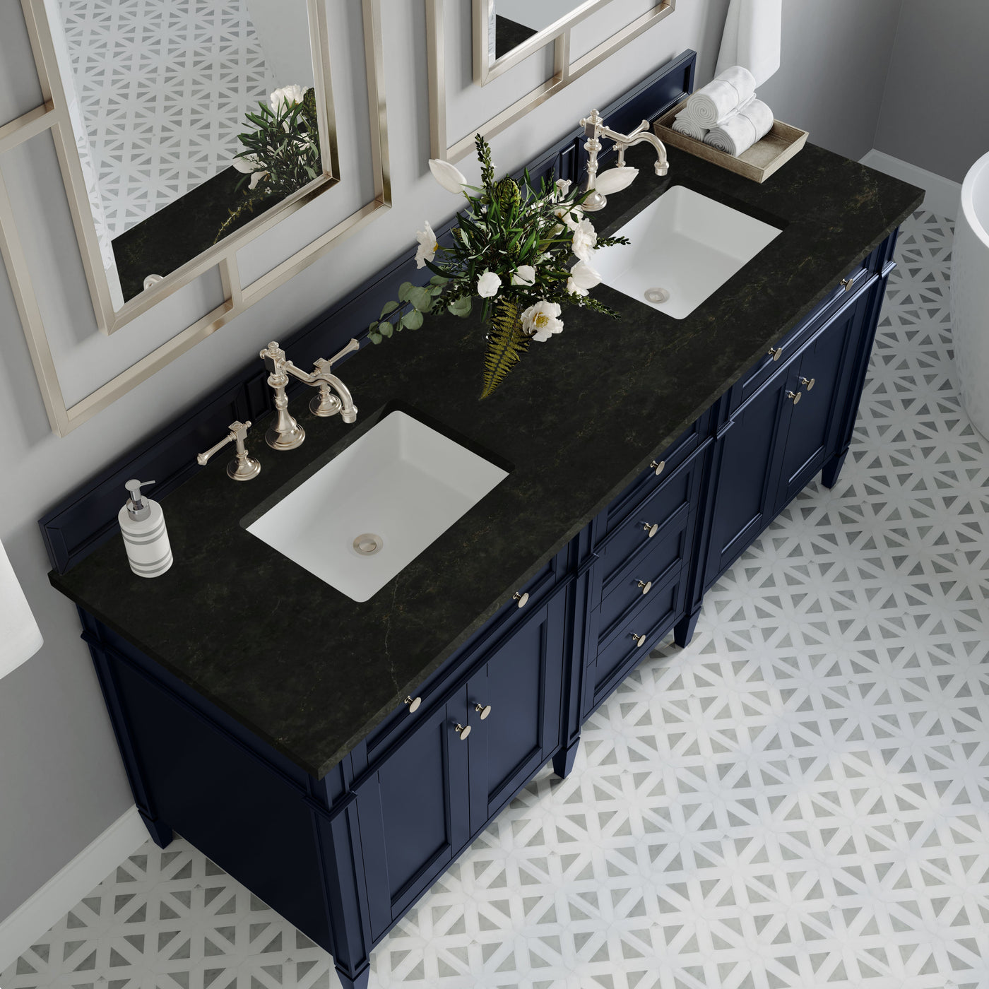 James Martin Brittany 72" Double Bathroom Vanity, Victory Blue with Phantome countertop