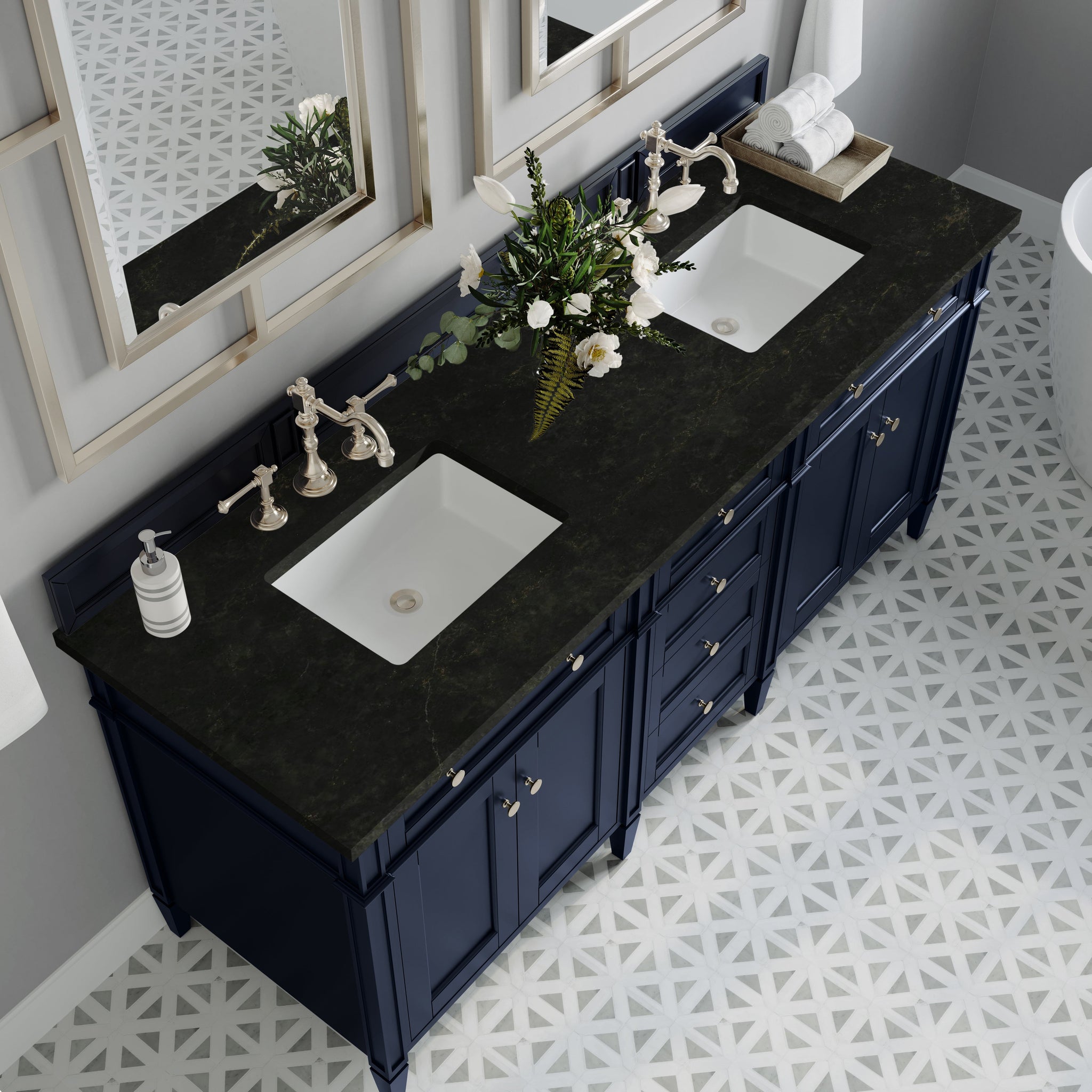 James Martin Brittany 72" Double Bathroom Vanity, Victory Blue with Phantome countertop