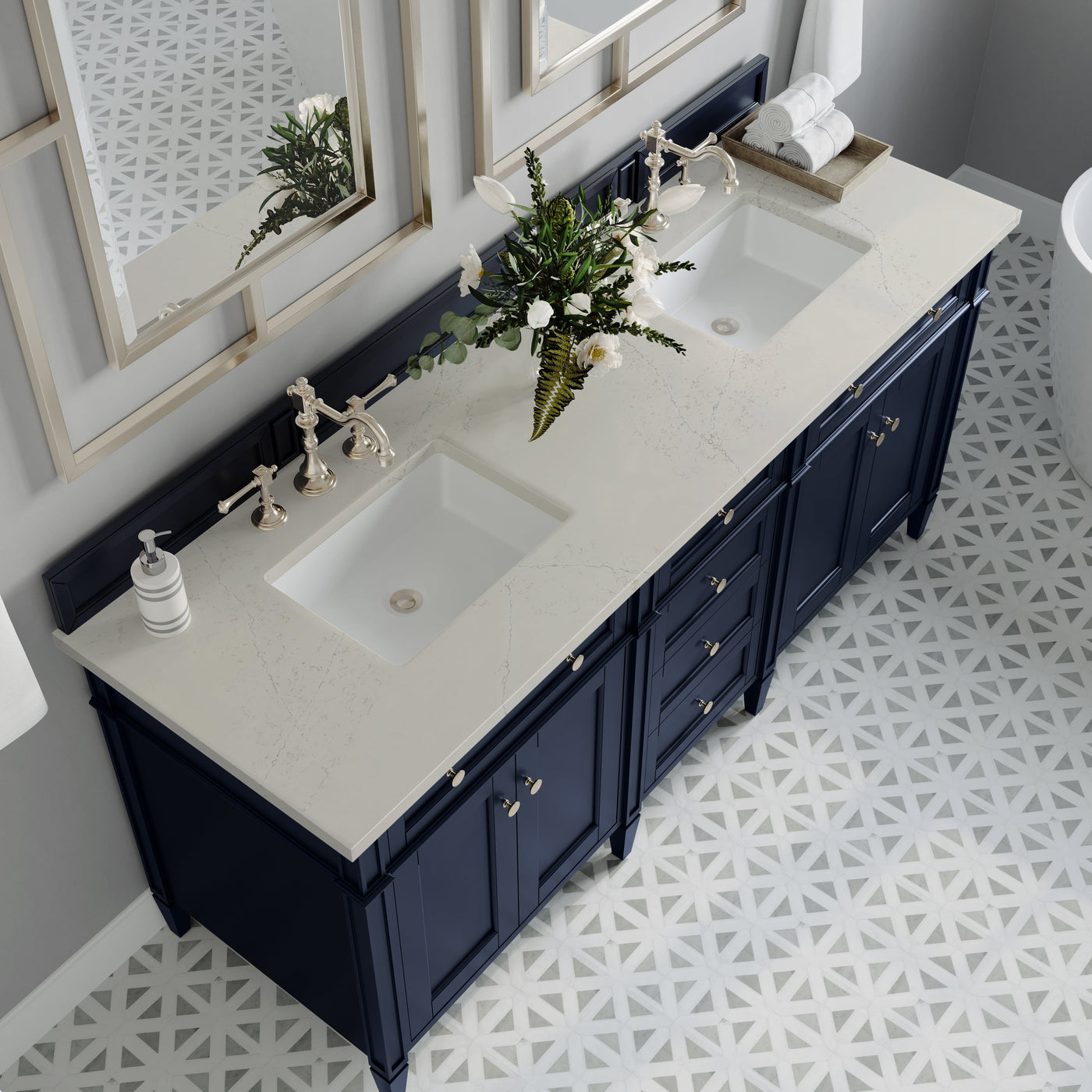 James Martin Brittany 72" Double Bathroom Vanity, Victory Blue with Siberian countertop